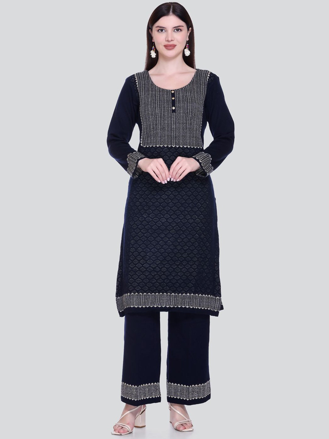 Numalo Geometric Woven Design Round Neck Long Sleeves Regular Kurta With Palazzo, Navy blue
Numalo Geometric Woven Design Round Neck Long Sleeves Regular Kurta With Palazzo, Navy blue