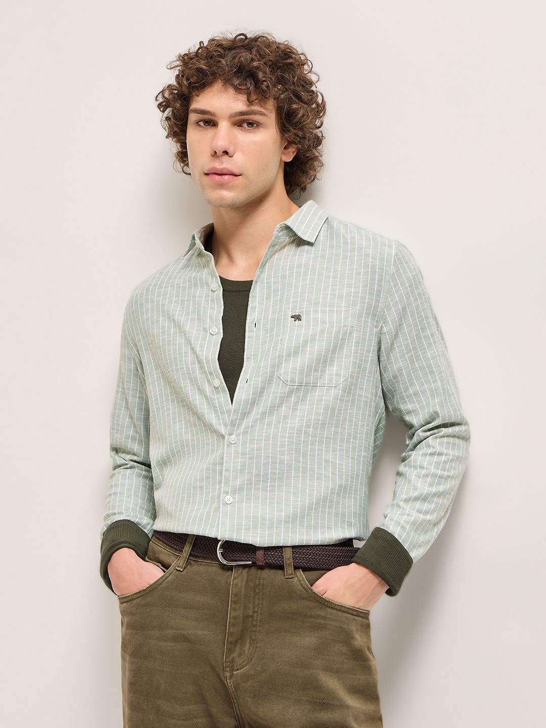 THE BEAR HOUSE Men Cutaway Collar Vertical Striped Cotton Slim Fit Casual Shirt, Green
THE BEAR HOUSE Men Cutaway Collar Vertical Striped Cotton Slim Fit Casual Shirt, Green