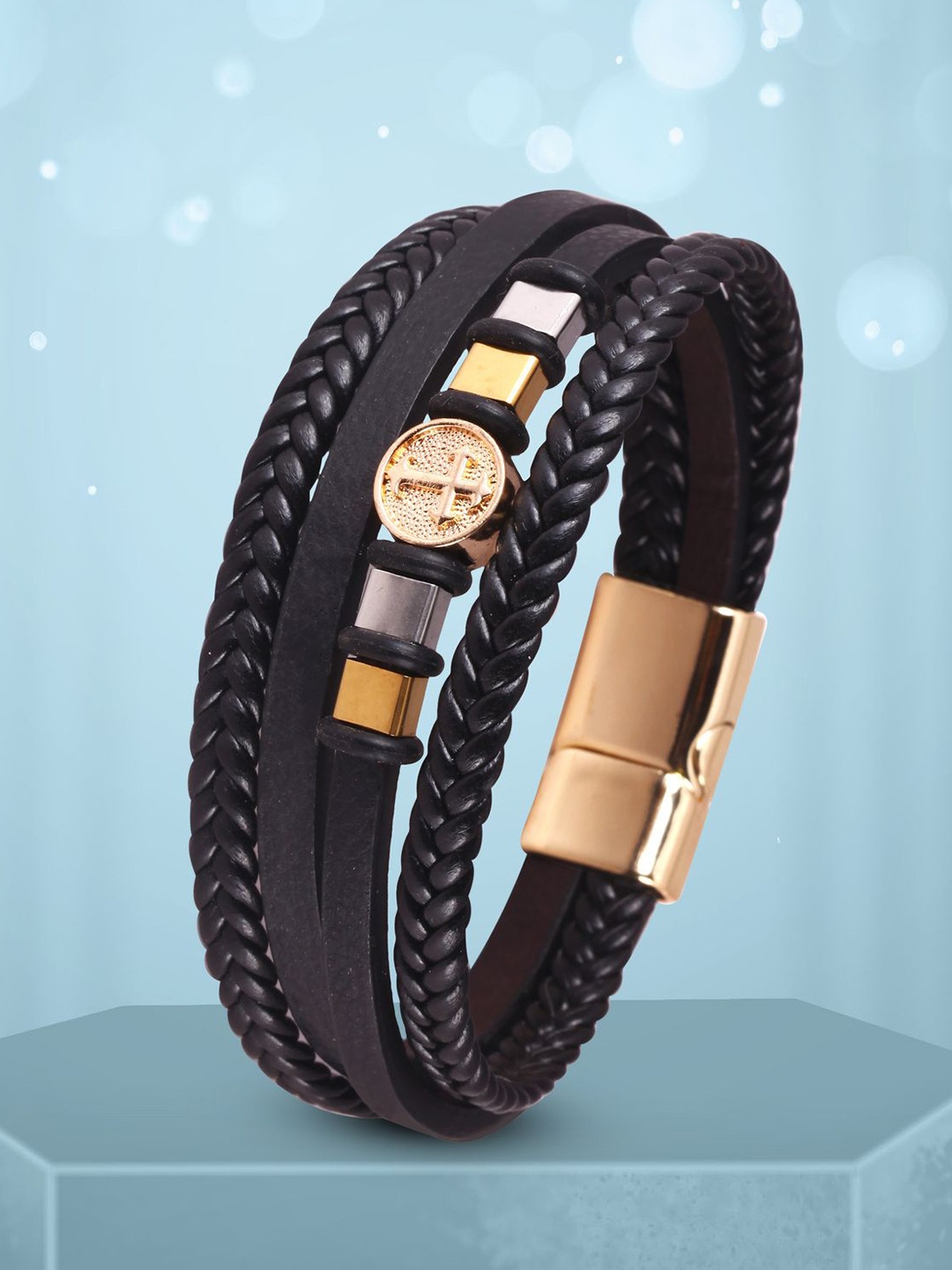 The Roadster Lifestyle Co. Men Gold Plated Stainless Steel Leather Multistrand Bracelet, Black
The Roadster Lifestyle Co. Men Gold Plated Stainless Steel Leather Multistrand Bracelet, Black
