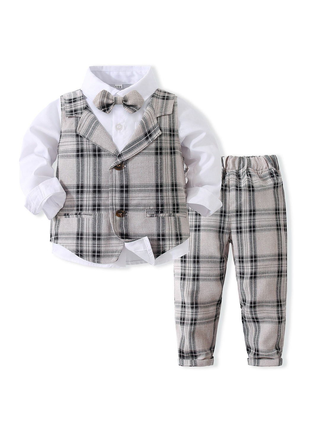 StyleCast x Revolte Boys Checked Pure Cotton Single-Breasted Three Piece Suit, Khaki
StyleCast x Revolte Boys Checked Pure Cotton Single-Breasted Three Piece Suit, Khaki