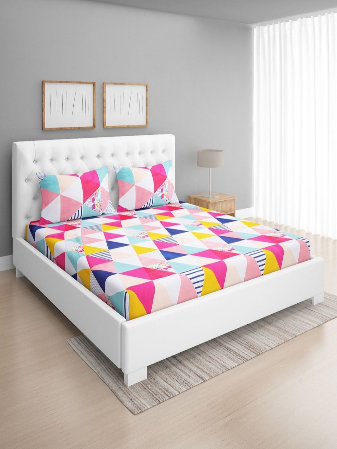 Aura White & Pink Geometric Printed Microfiber 160 TC Queen Bedsheet Set 2.29 m x 2.54 m
Aura White & Pink Geometric Printed Microfiber 160 TC Queen Bedsheet Set 2.29 m x 2.54 m