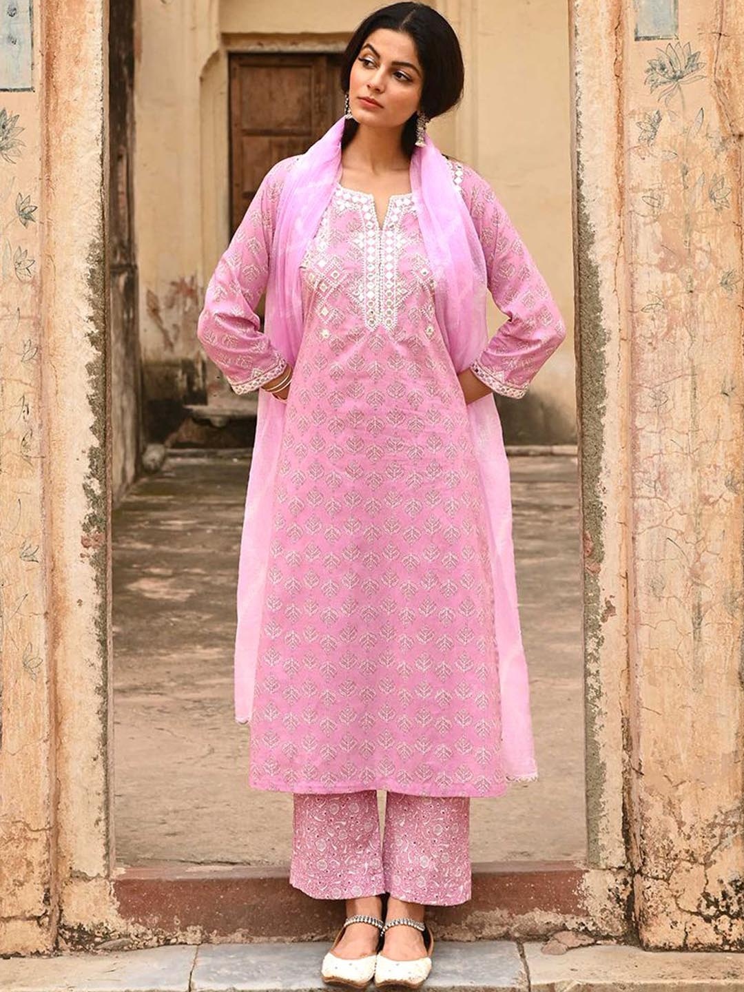 Ekohum Ethnic Motifs Printed Mirror Work Pure Cotton Kurta With Trousers & Dupatta, Mauve
Ekohum Ethnic Motifs Printed Mirror Work Pure Cotton Kurta With Trousers & Dupatta, Mauve
