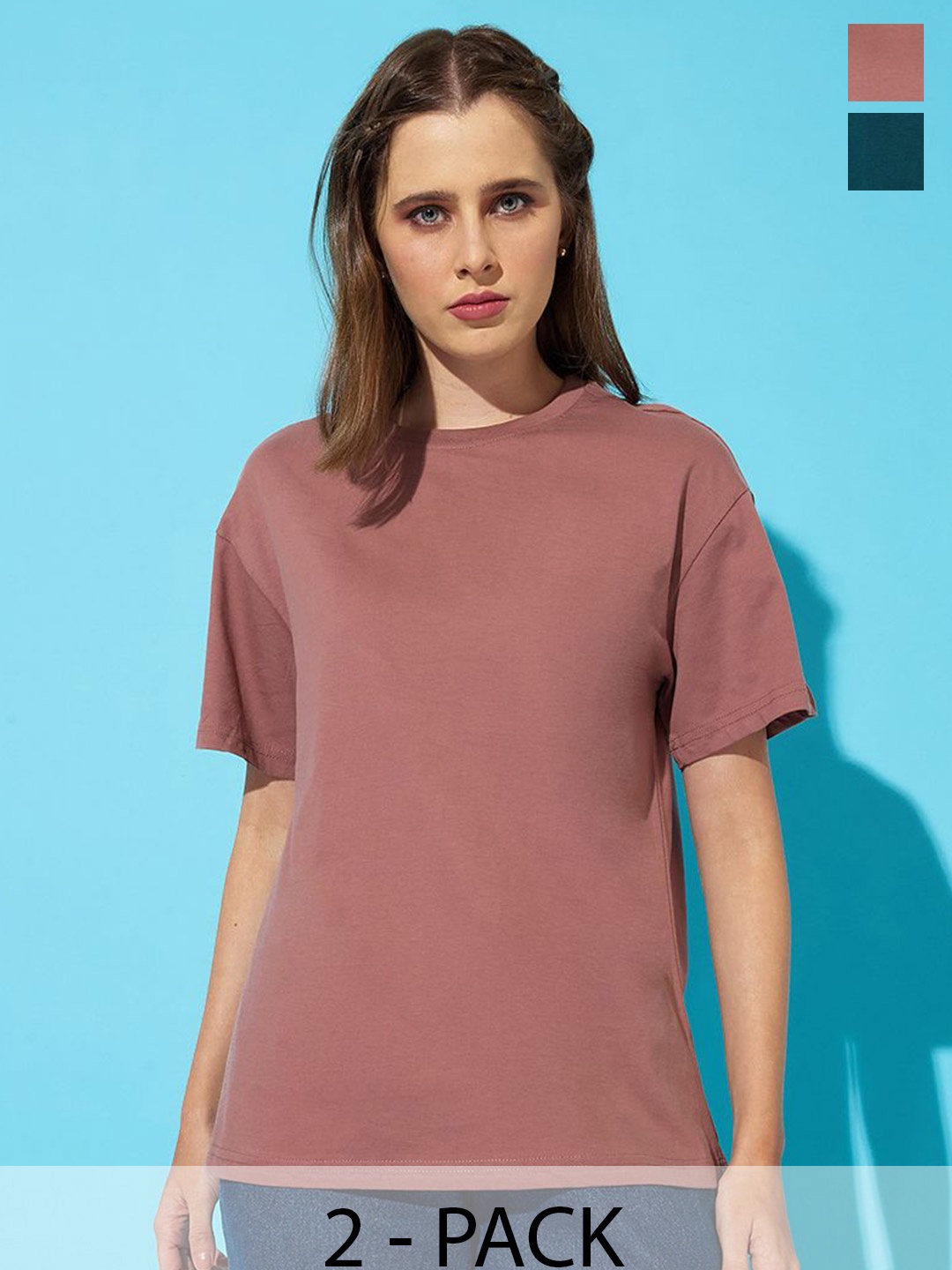 The Roadster Lifestyle Co. Women Pack Of 2 Solid Round Neck Cotton Relaxed Fit T-shirts, Teal
The Roadster Lifestyle Co. Women Pack Of 2 Solid Round Neck Cotton Relaxed Fit T-shirts, Teal
