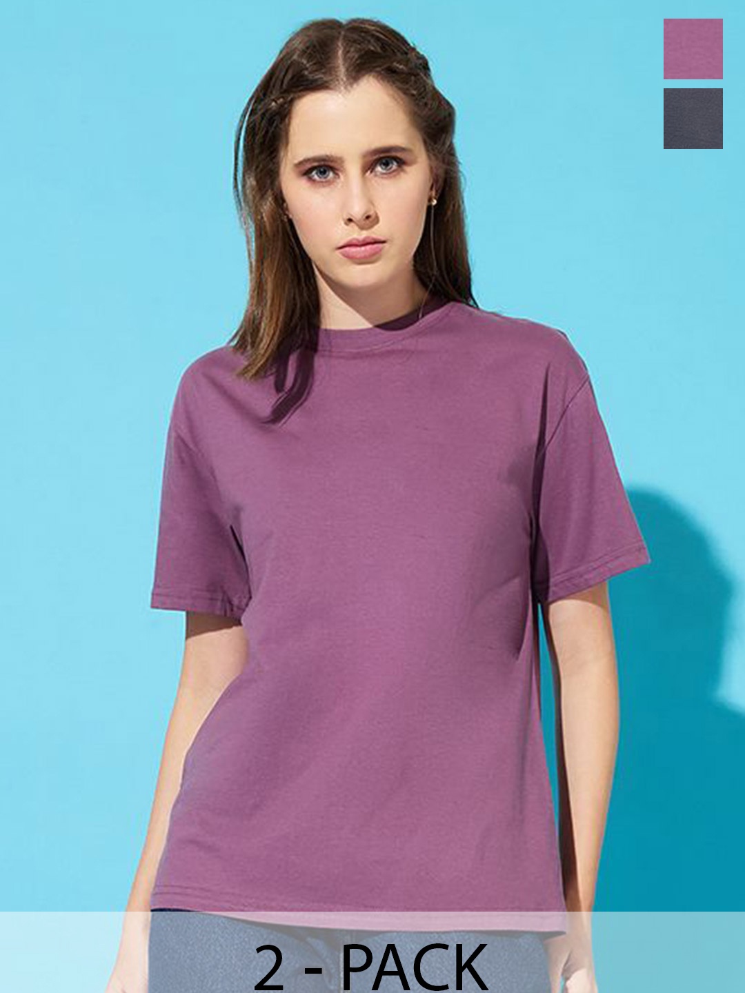 The Roadster Lifestyle Co. Women Pack Of 2 Solid Round Neck Cotton Relaxed Fit T-shirts, Grey
The Roadster Lifestyle Co. Women Pack Of 2 Solid Round Neck Cotton Relaxed Fit T-shirts, Grey