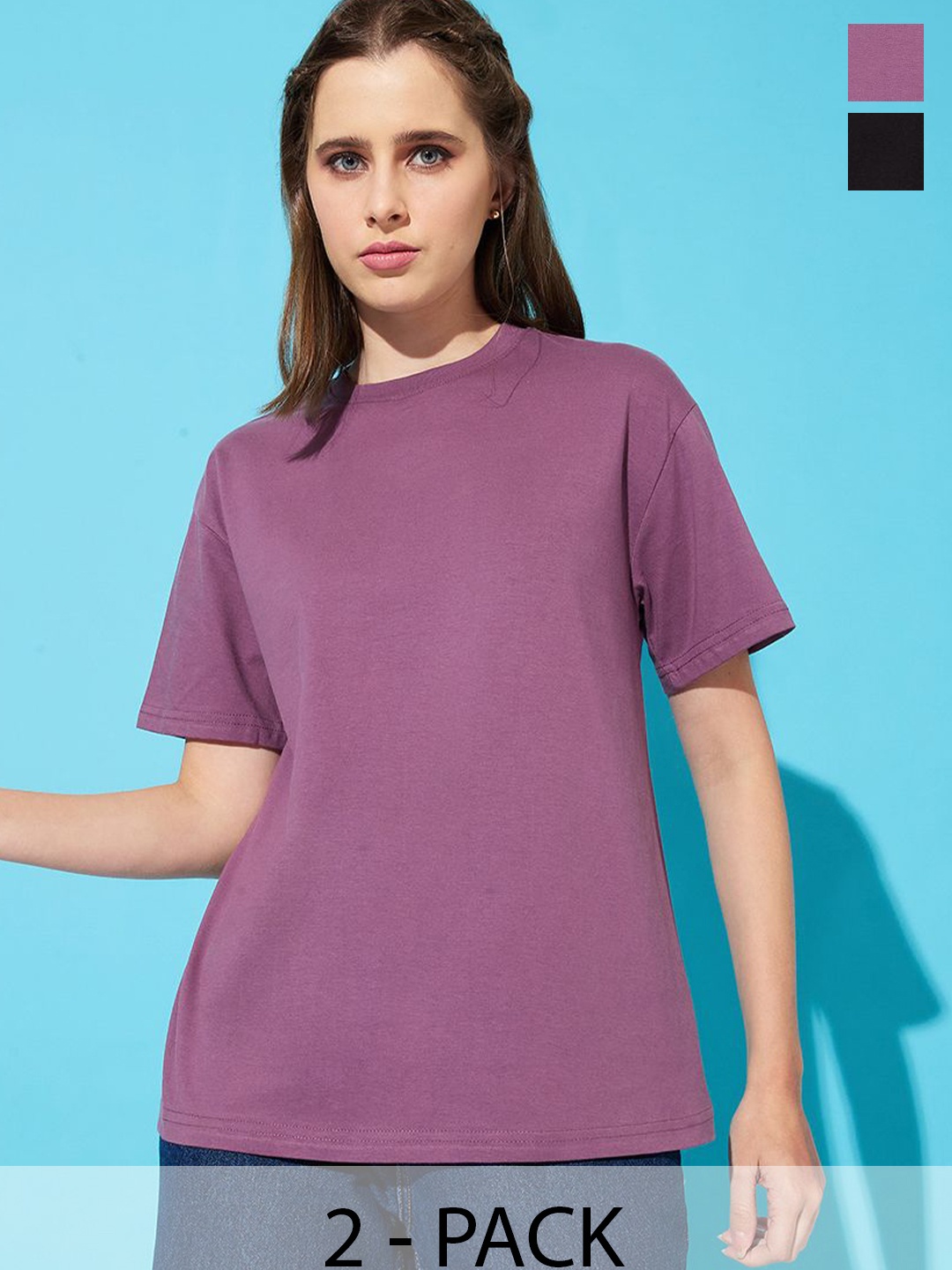 The Roadster Lifestyle Co. Women Pack Of 2 Solid Round Neck Cotton Relaxed Fit T-shirts, Purple
The Roadster Lifestyle Co. Women Pack Of 2 Solid Round Neck Cotton Relaxed Fit T-shirts, Purple
