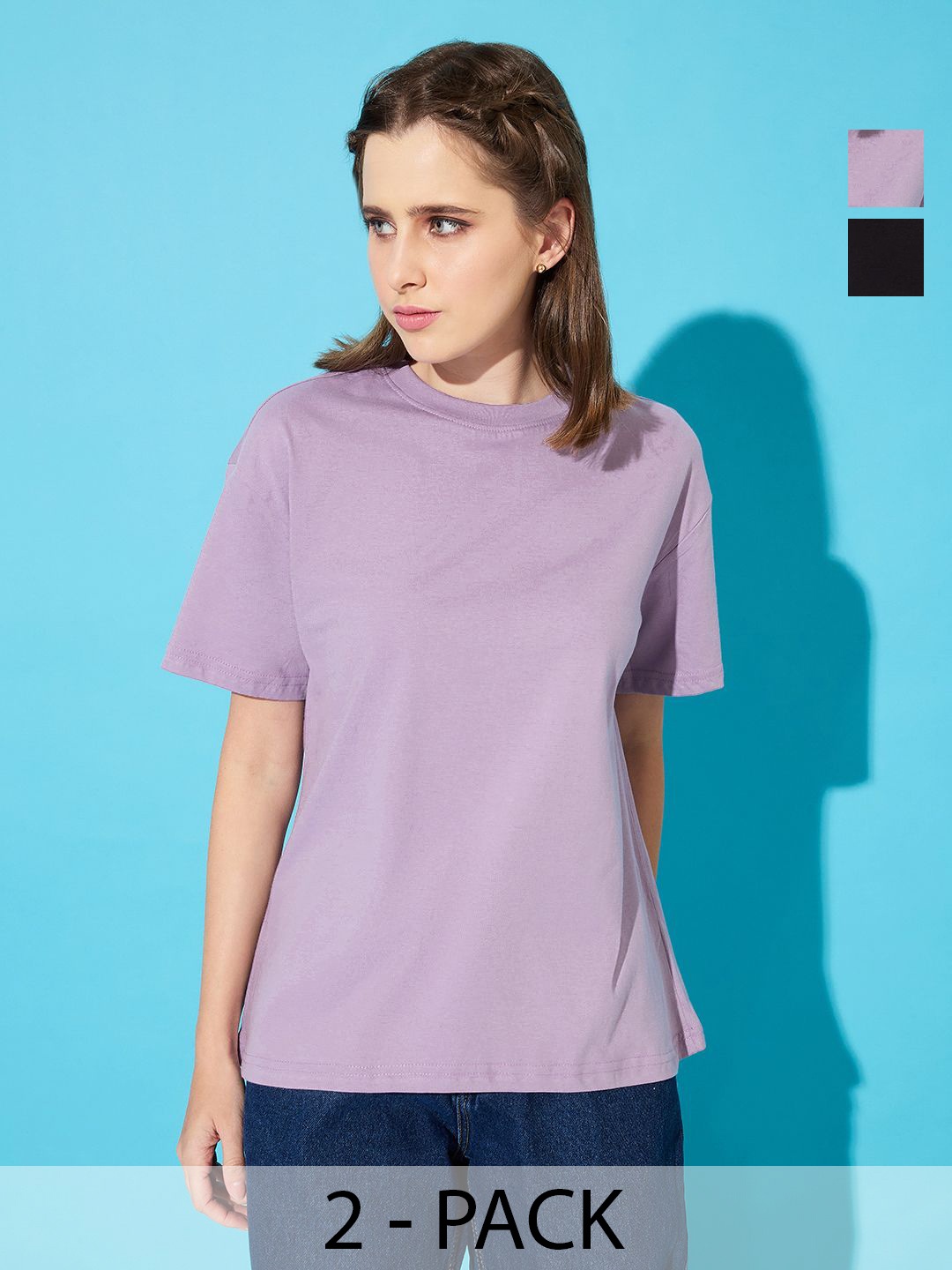 The Roadster Lifestyle Co. Women Pack Of 2 Solid Round Neck Cotton T-shirts, Lavender
The Roadster Lifestyle Co. Women Pack Of 2 Solid Round Neck Cotton T-shirts, Lavender