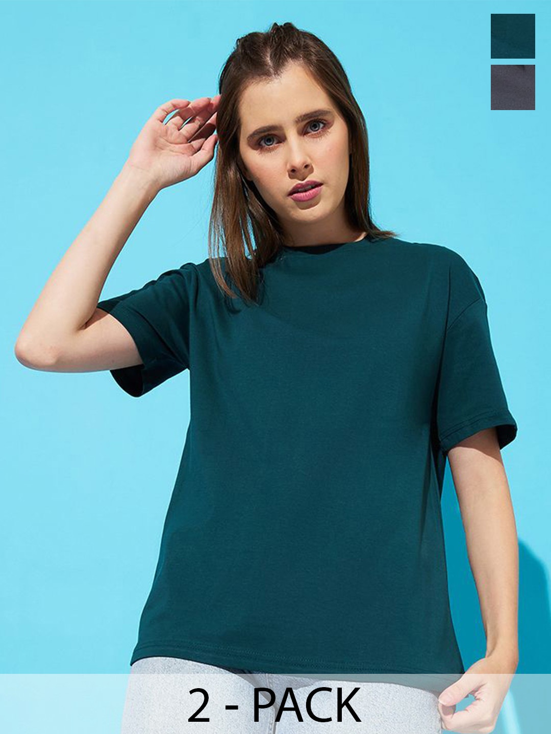 The Roadster Lifestyle Co. Women Pack Of 2 Solid Round Neck Cotton Relaxed Fit T-shirts, Grey
The Roadster Lifestyle Co. Women Pack Of 2 Solid Round Neck Cotton Relaxed Fit T-shirts, Grey