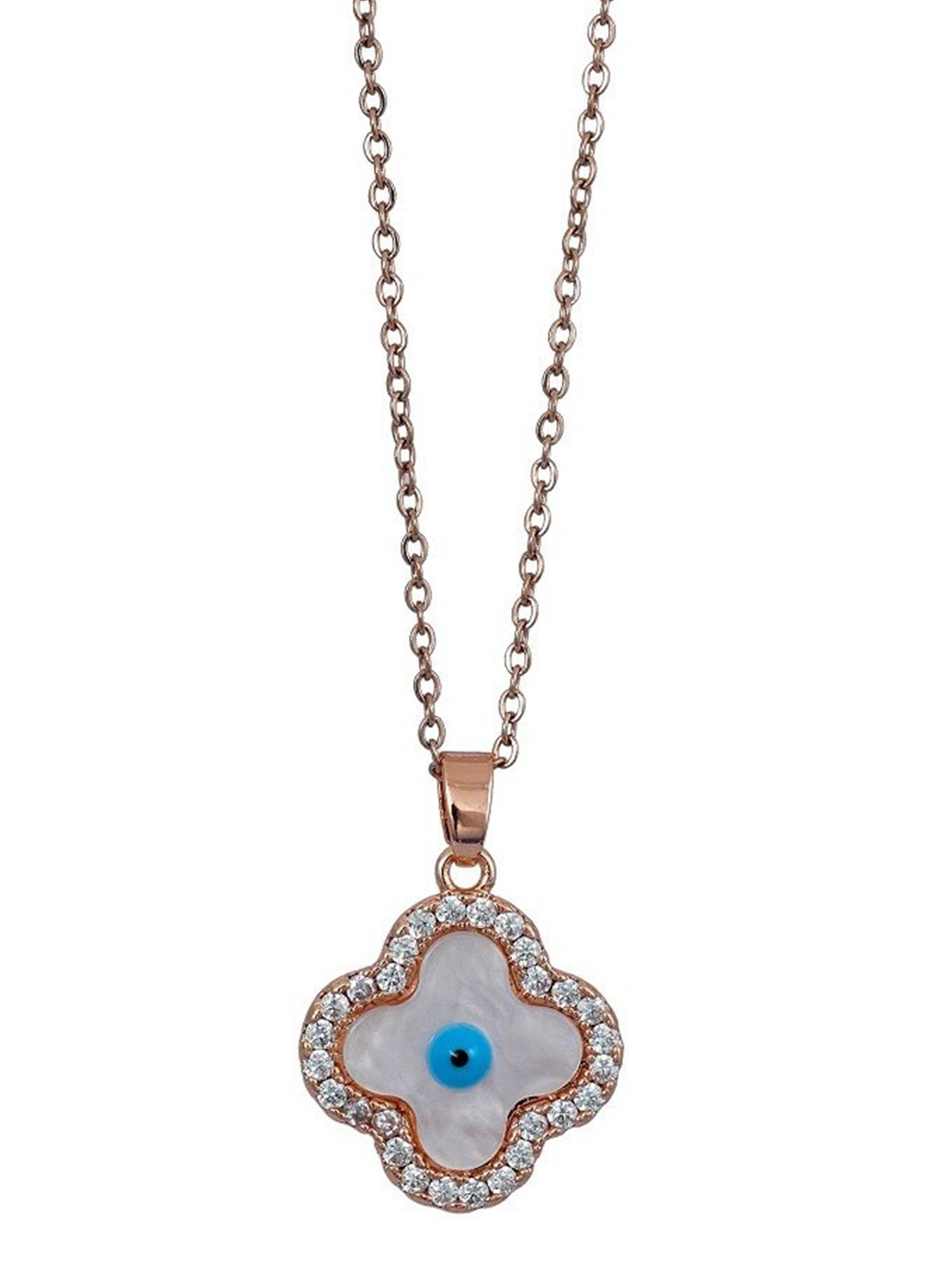 V FASHION JEWELLERY Rose Gold Plated Artificial Stones Studded Evil Eye Pendant With Chain
V FASHION JEWELLERY Rose Gold Plated Artificial Stones Studded Evil Eye Pendant With Chain