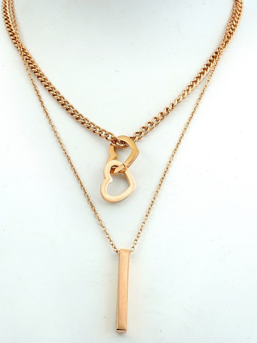 V FASHION JEWELLERY Rose Gold-Plated Heart & Bar Shaped Stainless Steel Pendants Chain
V FASHION JEWELLERY Rose Gold-Plated Heart & Bar Shaped Stainless Steel Pendants Chain