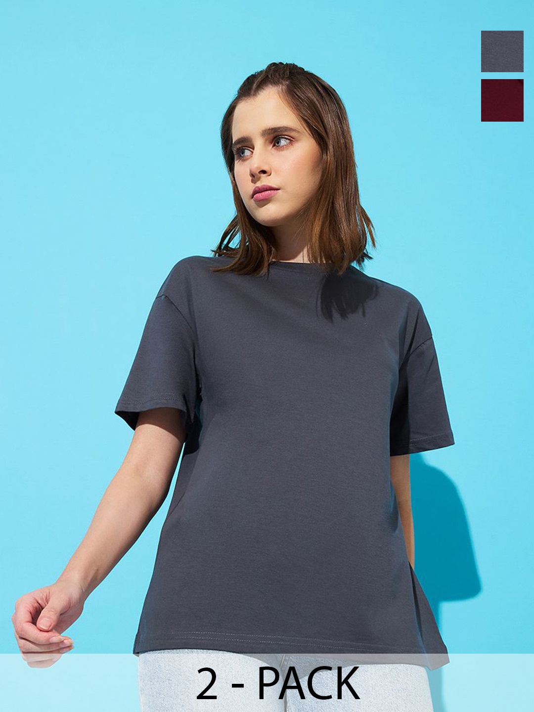 The Roadster Lifestyle Co. Women Pack Of 2 Solid Round Neck Cotton Relaxed Fit T-shirts, Grey
The Roadster Lifestyle Co. Women Pack Of 2 Solid Round Neck Cotton Relaxed Fit T-shirts, Grey