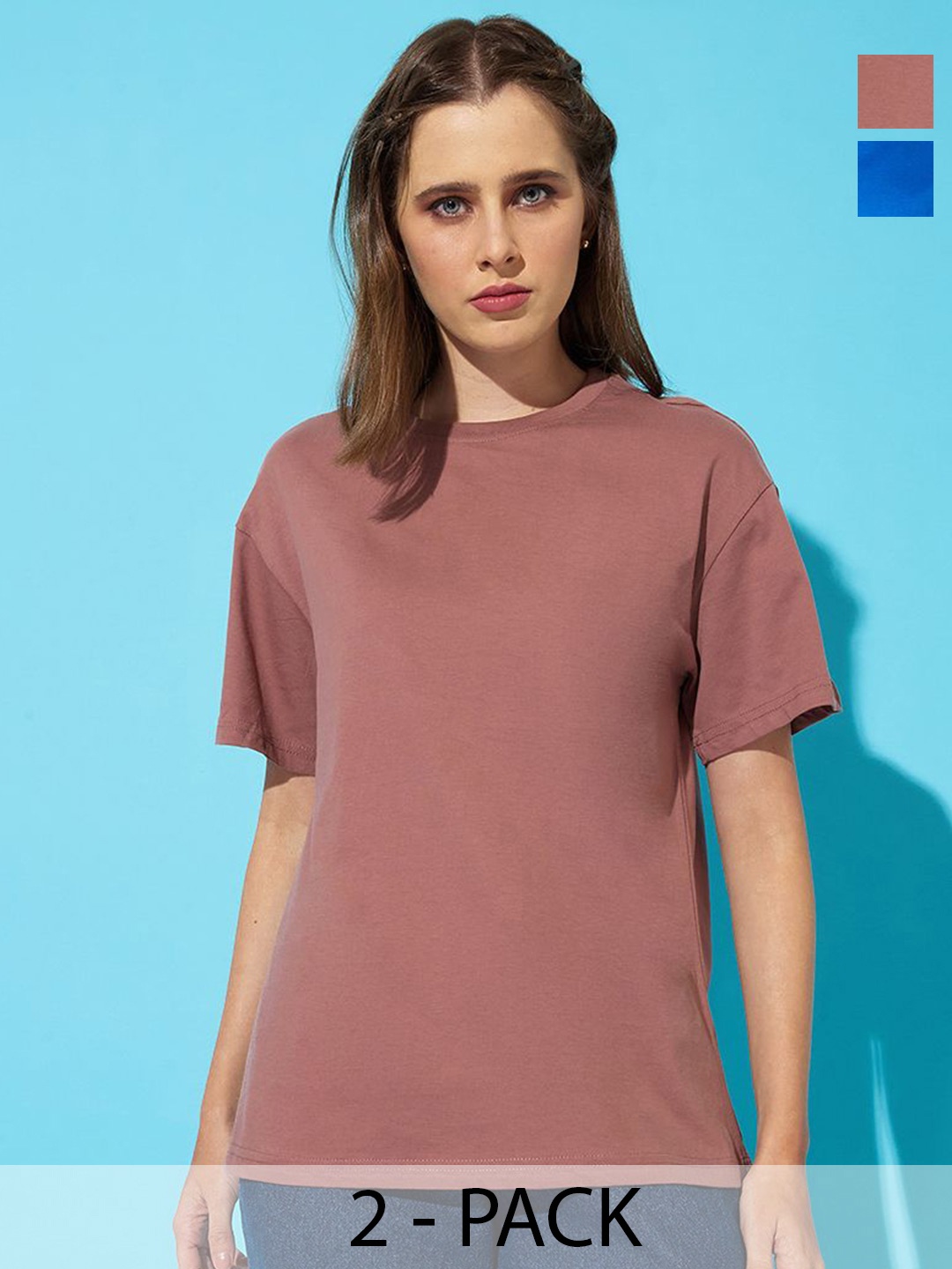 The Roadster Lifestyle Co. Women Pack Of 2 Solid Round Neck Cotton Relaxed Fit T-shirts, Blue
The Roadster Lifestyle Co. Women Pack Of 2 Solid Round Neck Cotton Relaxed Fit T-shirts, Blue