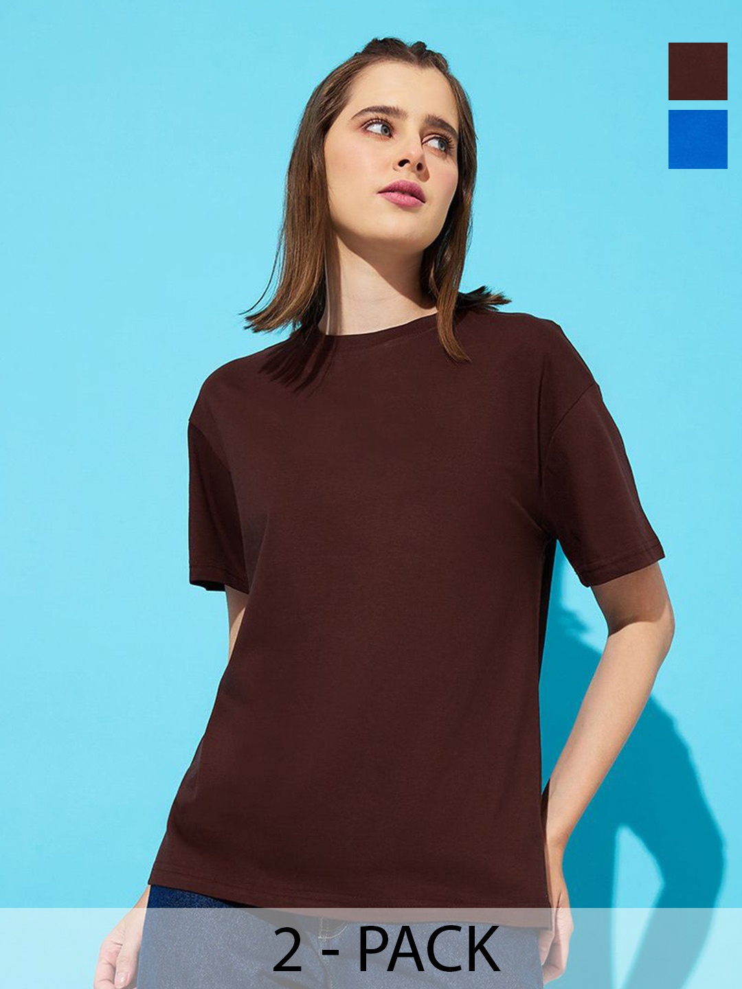 The Roadster Lifestyle Co. Women Pack Of 2 Solid Round Neck Cotton Relaxed Fit T-shirts, Blue
The Roadster Lifestyle Co. Women Pack Of 2 Solid Round Neck Cotton Relaxed Fit T-shirts, Blue