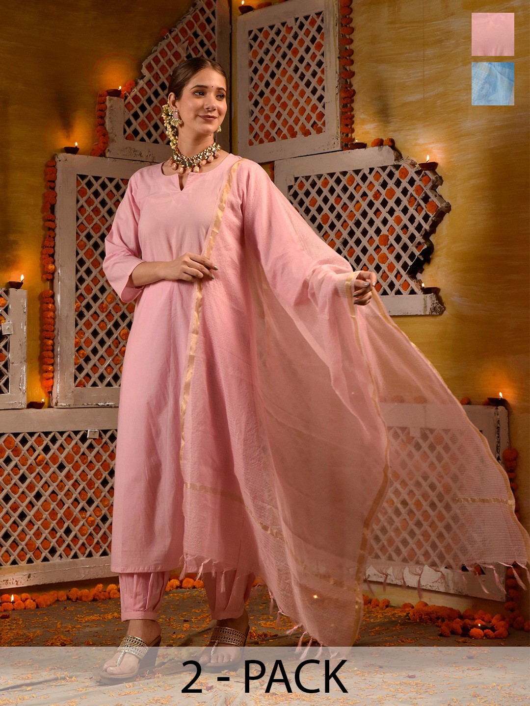 DIMPLE DESIGN STUDIO Set Of 2 Regular Pure Cotton Kurtas with Trousers & With Dupattas, Pink
DIMPLE DESIGN STUDIO Set Of 2 Regular Pure Cotton Kurtas with Trousers & With Dupattas, Pink