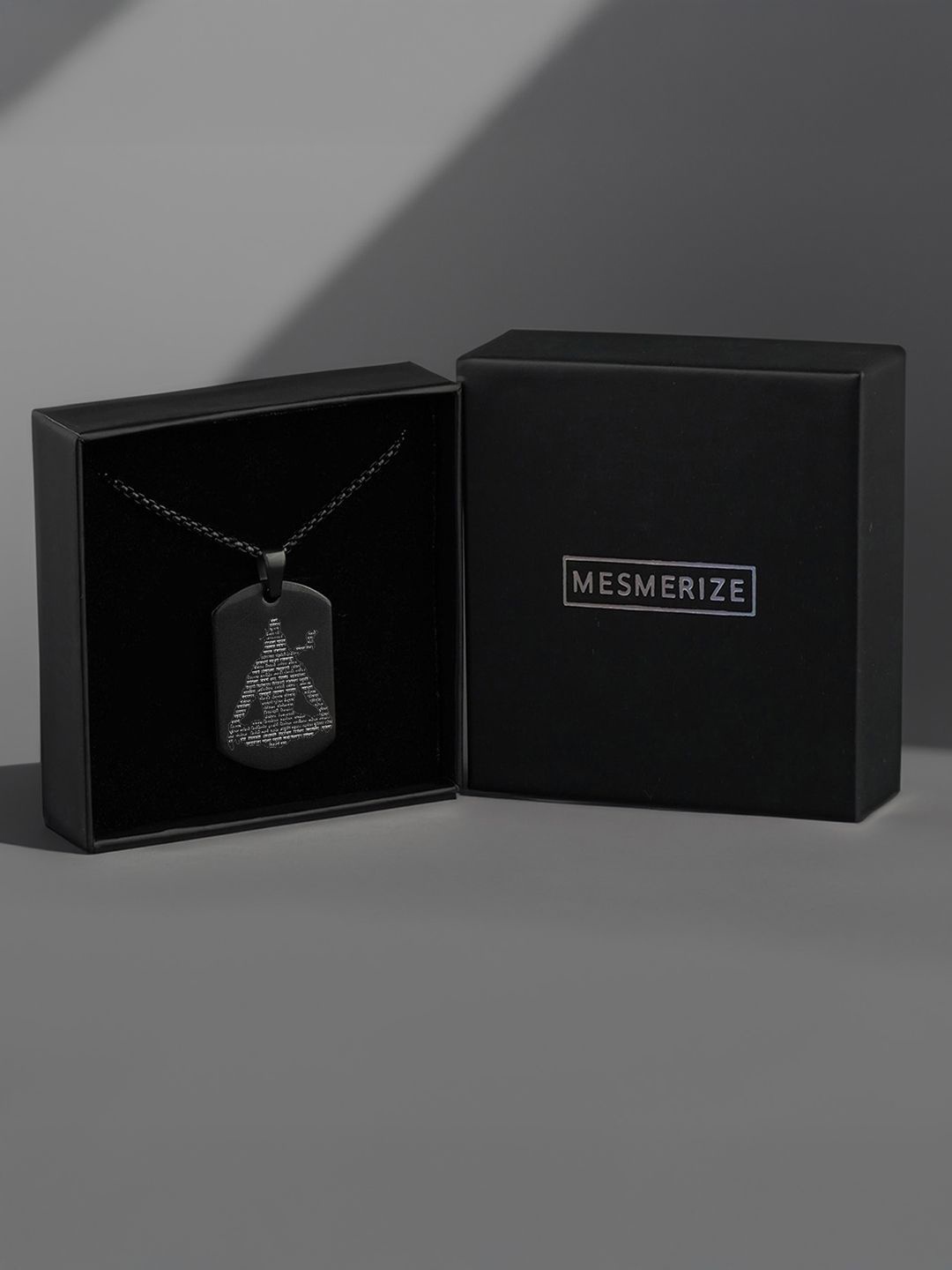 Mesmerize Men Stainless Steel Mahadev 108 Names Jyotirling MicroCarved Tag Pendant & Chain, Black
Mesmerize Men Stainless Steel Mahadev 108 Names Jyotirling MicroCarved Tag Pendant & Chain, Black