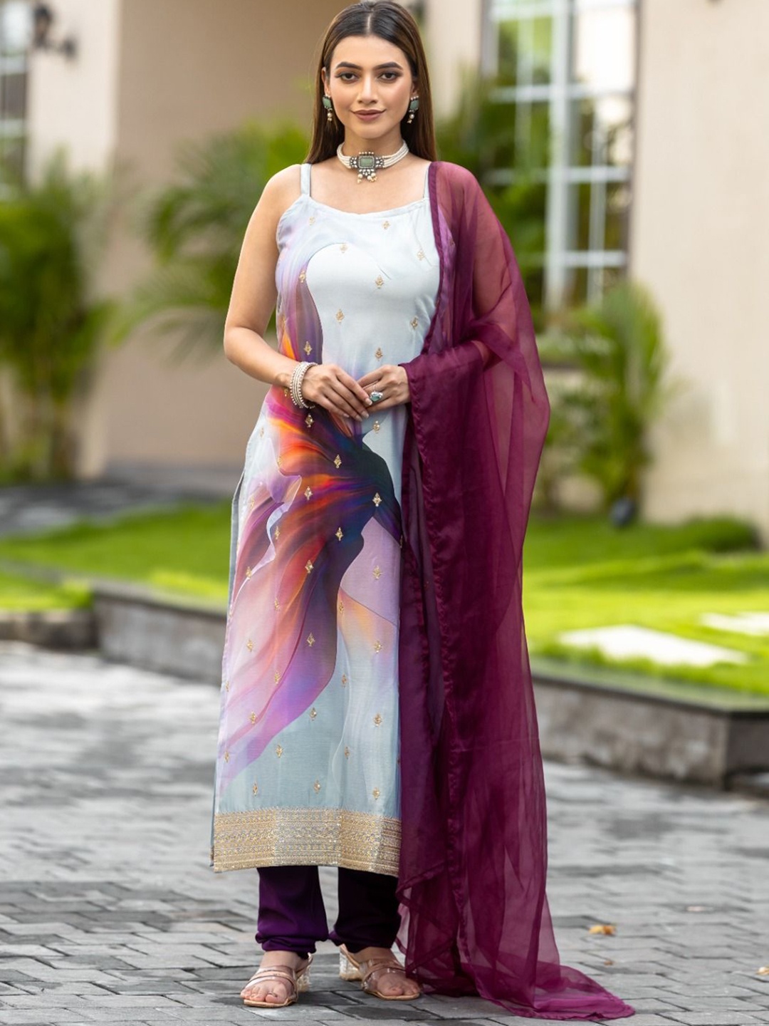 KALINI Floral Embroidered Sequinned Shoulder Straps Straight Kurta With Churidar & Dupatta, Purple
KALINI Floral Embroidered Sequinned Shoulder Straps Straight Kurta With Churidar & Dupatta, Purple
