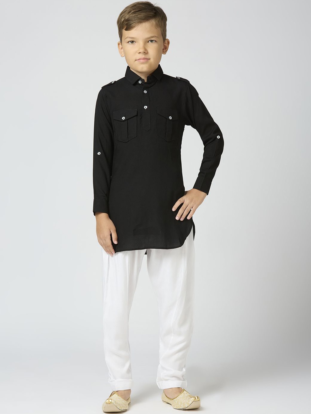 Sangria Boys Shirt Collar Long Roll-Up Sleeves Regular Straight Kurta With Trouser, Black
Sangria Boys Shirt Collar Long Roll-Up Sleeves Regular Straight Kurta With Trouser, Black