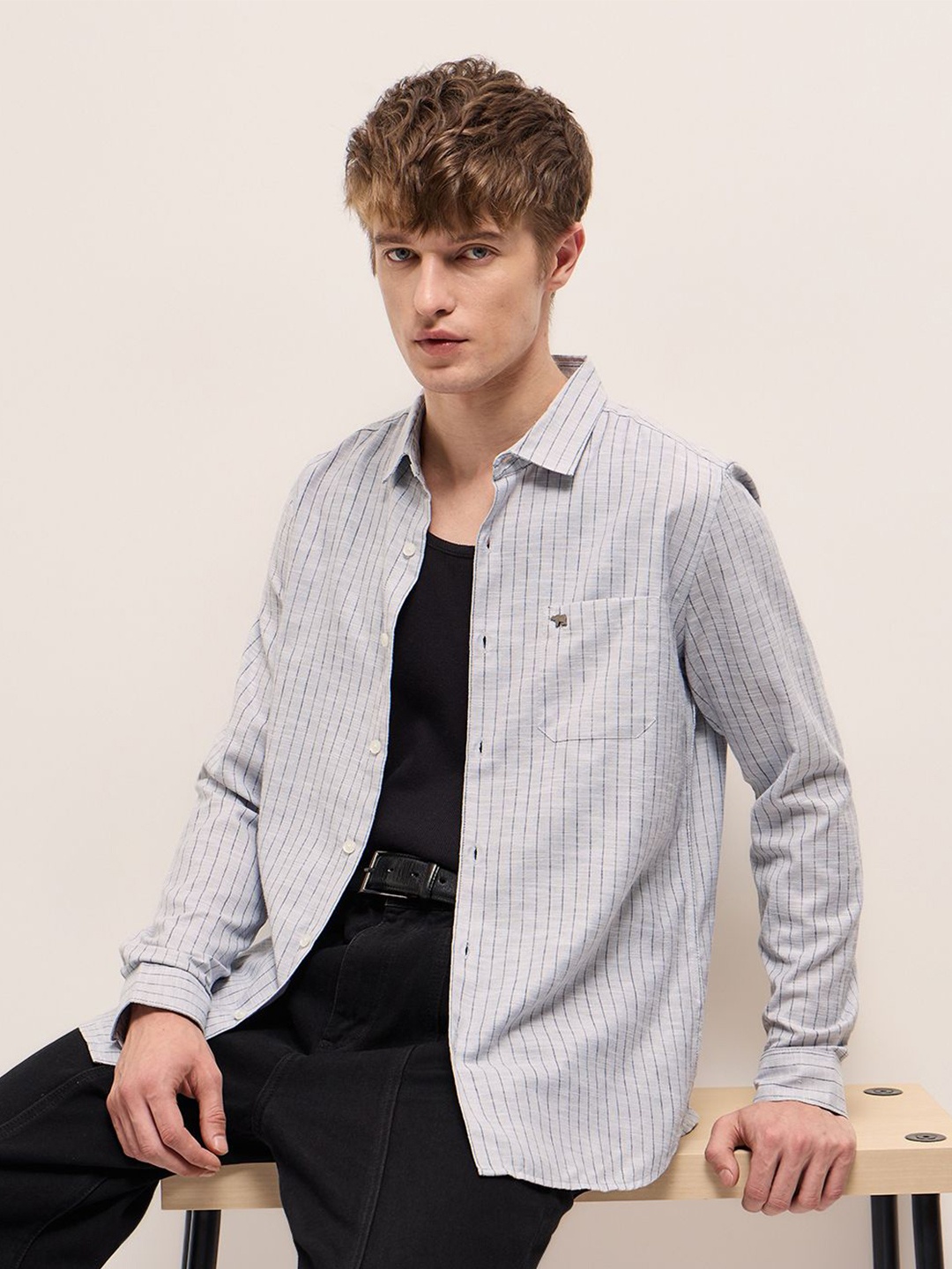 THE BEAR HOUSE Men Spread Collar Vertical Striped Cotton Slim Fit Casual Shirt, Grey
THE BEAR HOUSE Men Spread Collar Vertical Striped Cotton Slim Fit Casual Shirt, Grey