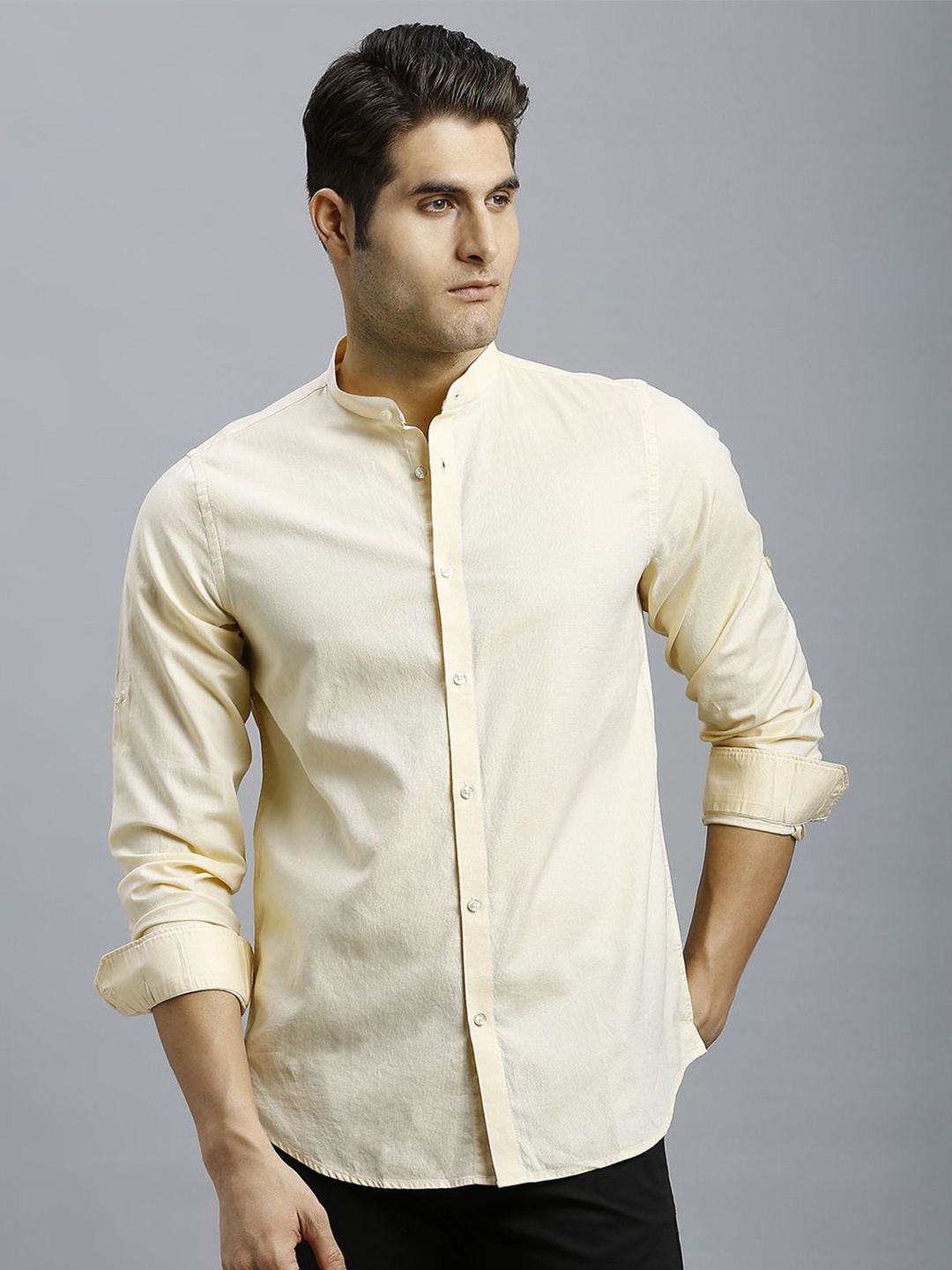 Reid & Taylor Men India Slim Mandarin Collar Solid Cotton Slim Fit Casual Shirt, Yellow
Reid & Taylor Men India Slim Mandarin Collar Solid Cotton Slim Fit Casual Shirt, Yellow