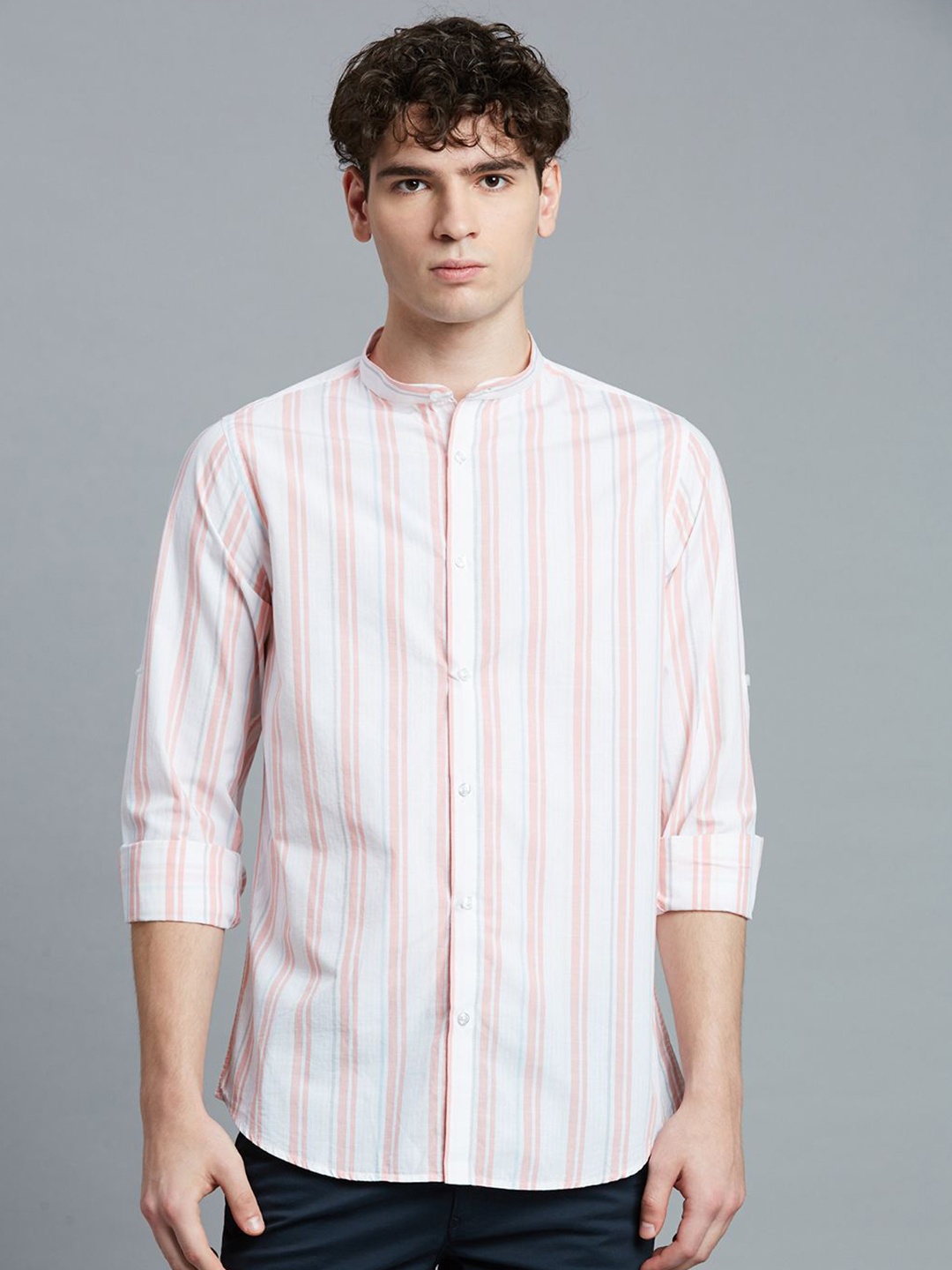 Reid & Taylor Men India Slim Band Collar Vertical Striped Cotton Casual Shirt, White
Reid & Taylor Men India Slim Band Collar Vertical Striped Cotton Casual Shirt, White