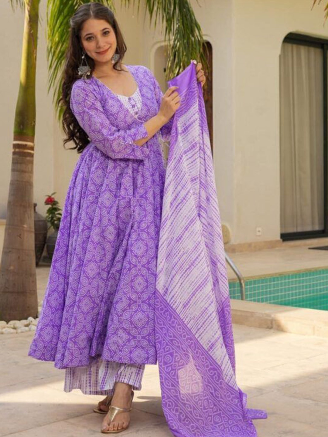Idaho Clothing Shibori Floral Printed Pure Cotton Anarkali Kurta With Palazzo & Dupatta, Purple
Idaho Clothing Shibori Floral Printed Pure Cotton Anarkali Kurta With Palazzo & Dupatta, Purple