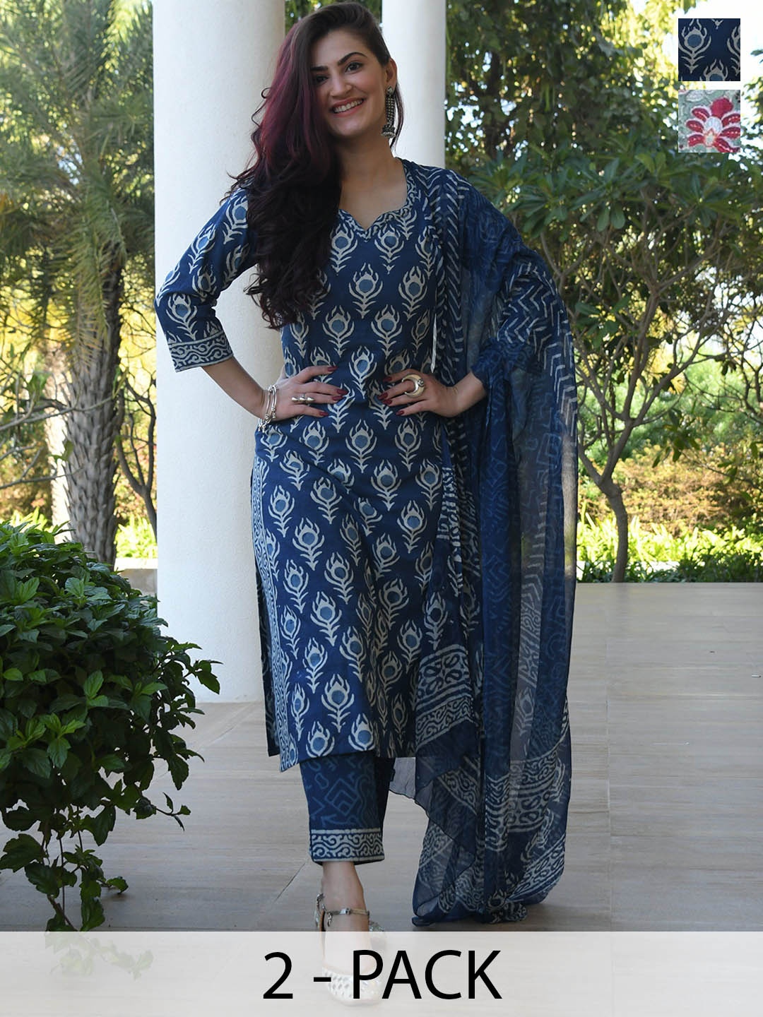 KALINI Pack Of 2 Sweetheart Neck Ethnic Motifs Printed Kurta With Trouser & Dupatta, Blue
KALINI Pack Of 2 Sweetheart Neck Ethnic Motifs Printed Kurta With Trouser & Dupatta, Blue