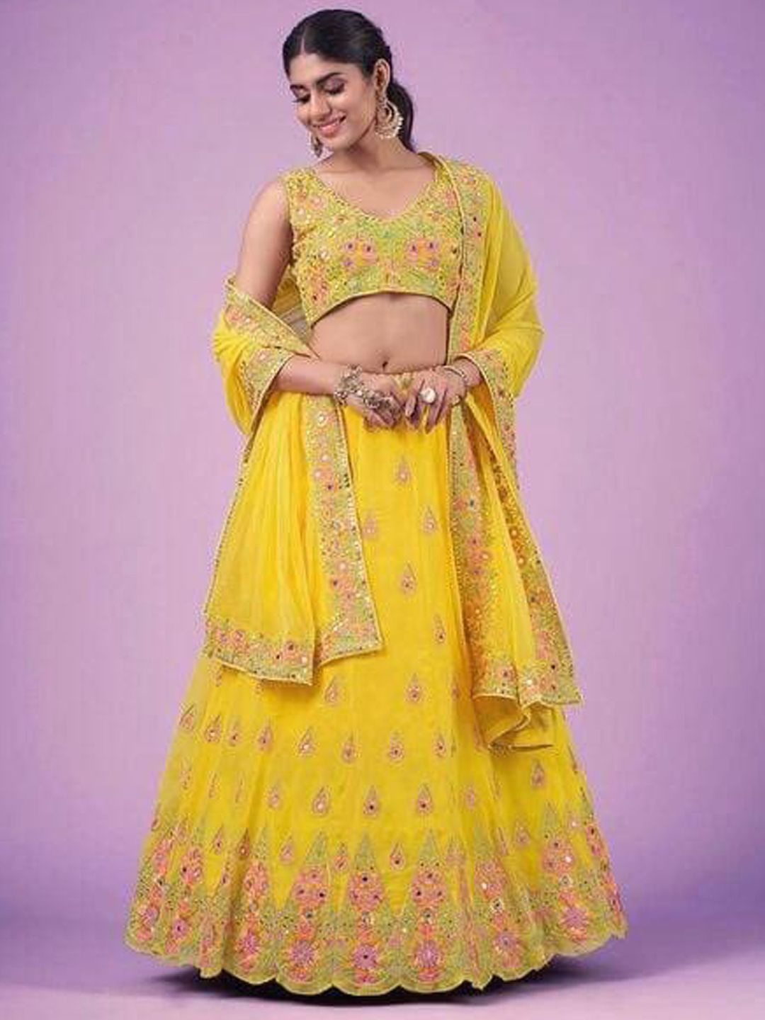 TIKODI Embroidered Mirror Work Semi-Stitched Lehenga & Unstitched Blouse With Dupatta, Yellow
TIKODI Embroidered Mirror Work Semi-Stitched Lehenga & Unstitched Blouse With Dupatta, Yellow