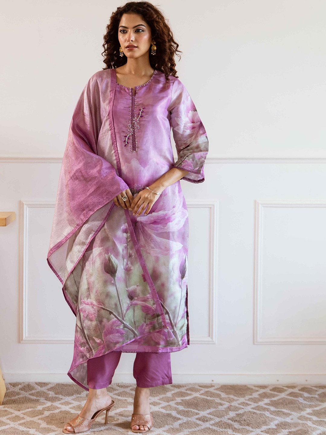 KALINI Women Floral Printed Regular Sequinned Kurta with Trousers & With Dupatta, Purple
KALINI Women Floral Printed Regular Sequinned Kurta with Trousers & With Dupatta, Purple