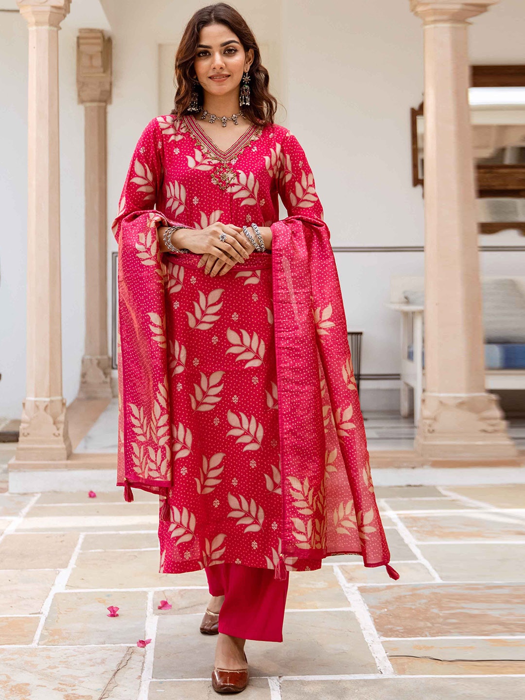 KALINI Women Bandhani Printed Regular Sequinned Kurta with Trousers & With Dupatta, Pink
KALINI Women Bandhani Printed Regular Sequinned Kurta with Trousers & With Dupatta, Pink