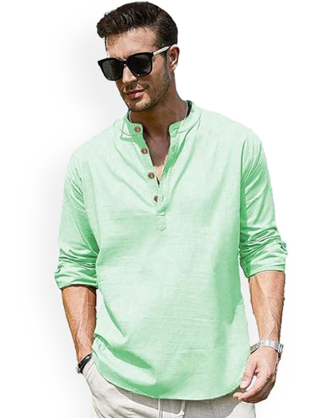 EdinWolf Mandarin Collar Roll-Up Sleeves Pure Cotton Slim Fit Straight Short Kurta, Green
EdinWolf Mandarin Collar Roll-Up Sleeves Pure Cotton Slim Fit Straight Short Kurta, Green
