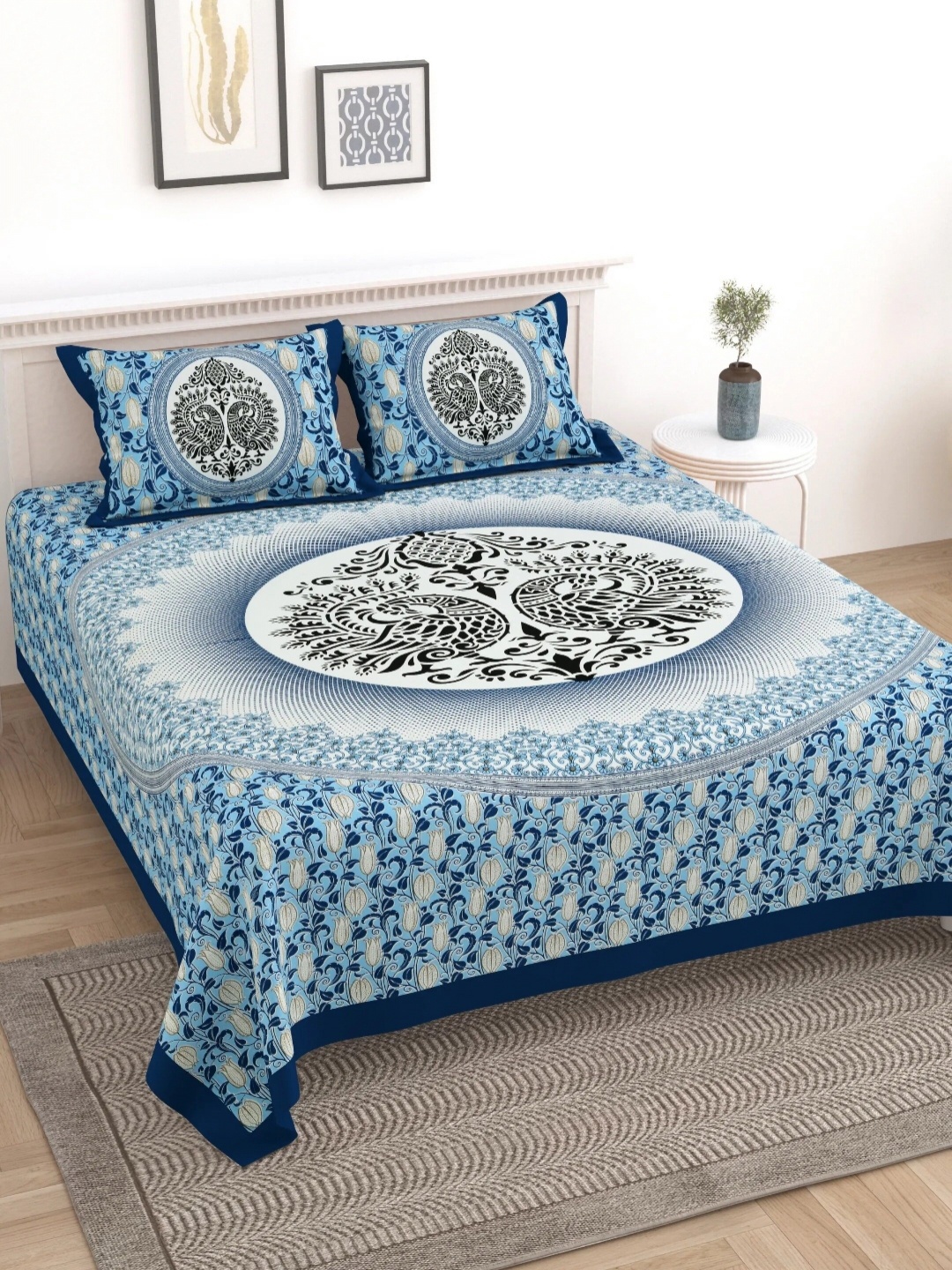 LIVING ROOTS Block Jaal Blue Floral Pure Cotton 250 TC King Bedsheet Set-2.28 m x 2.64 m
LIVING ROOTS Block Jaal Blue Floral Pure Cotton 250 TC King Bedsheet Set-2.28 m x 2.64 m