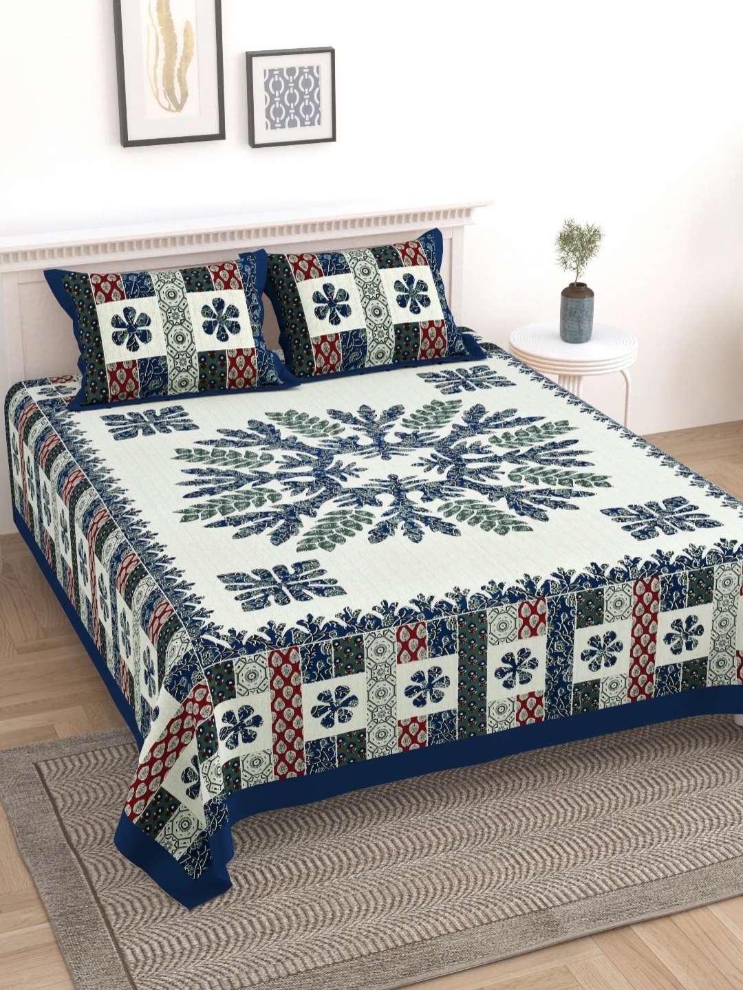 LIVING ROOTS Block Jaal Blue Floral Pure Cotton 250 TC King Bedsheet Set-2.28 m x 2.64 m
LIVING ROOTS Block Jaal Blue Floral Pure Cotton 250 TC King Bedsheet Set-2.28 m x 2.64 m