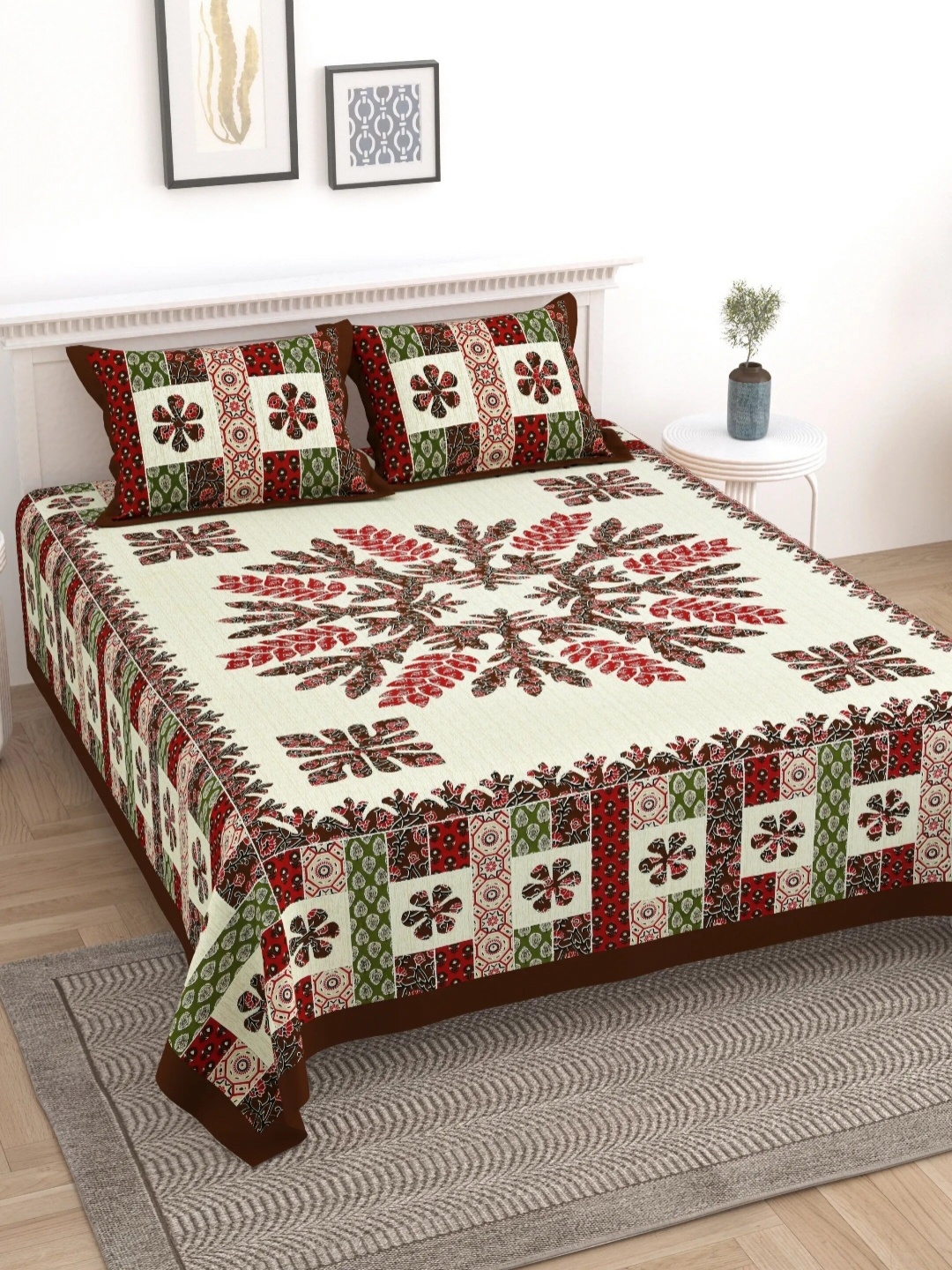 LIVING ROOTS Block Jaal Maroon Floral Pure Cotton 250 TC King Bedsheet Set-2.28 m x 2.64 m
LIVING ROOTS Block Jaal Maroon Floral Pure Cotton 250 TC King Bedsheet Set-2.28 m x 2.64 m