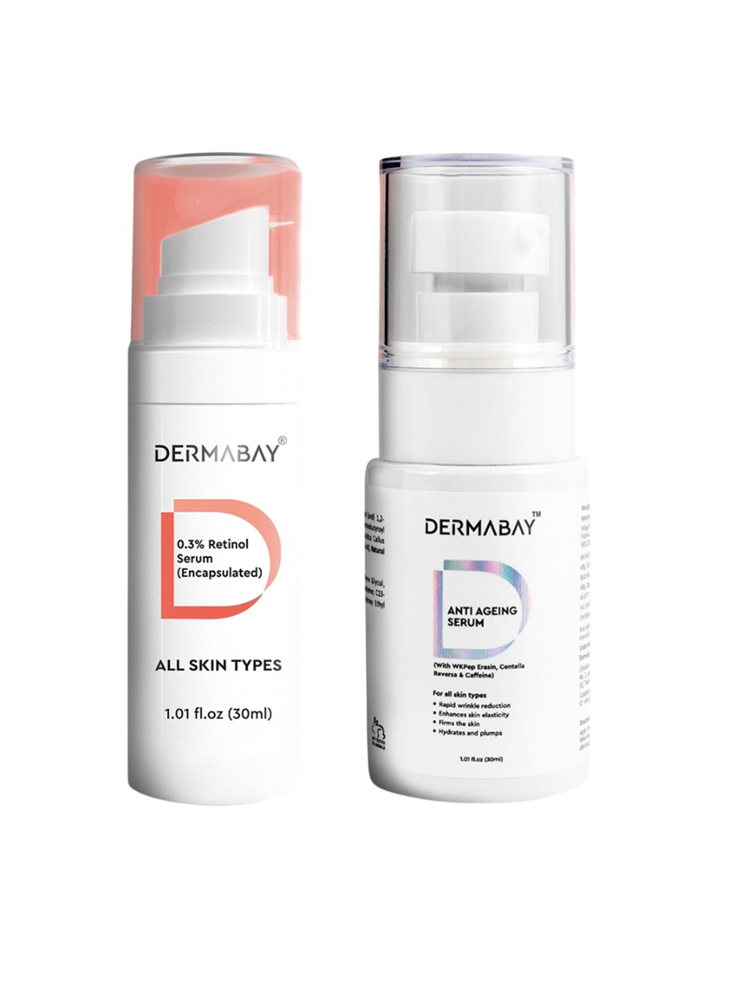 DermaBay Set Of 0.3% Retinol Encapsulated Serum & Anti-Aging Serum - 30 ml Each, White
DermaBay Set Of 0.3% Retinol Encapsulated Serum & Anti-Aging Serum - 30 ml Each, White