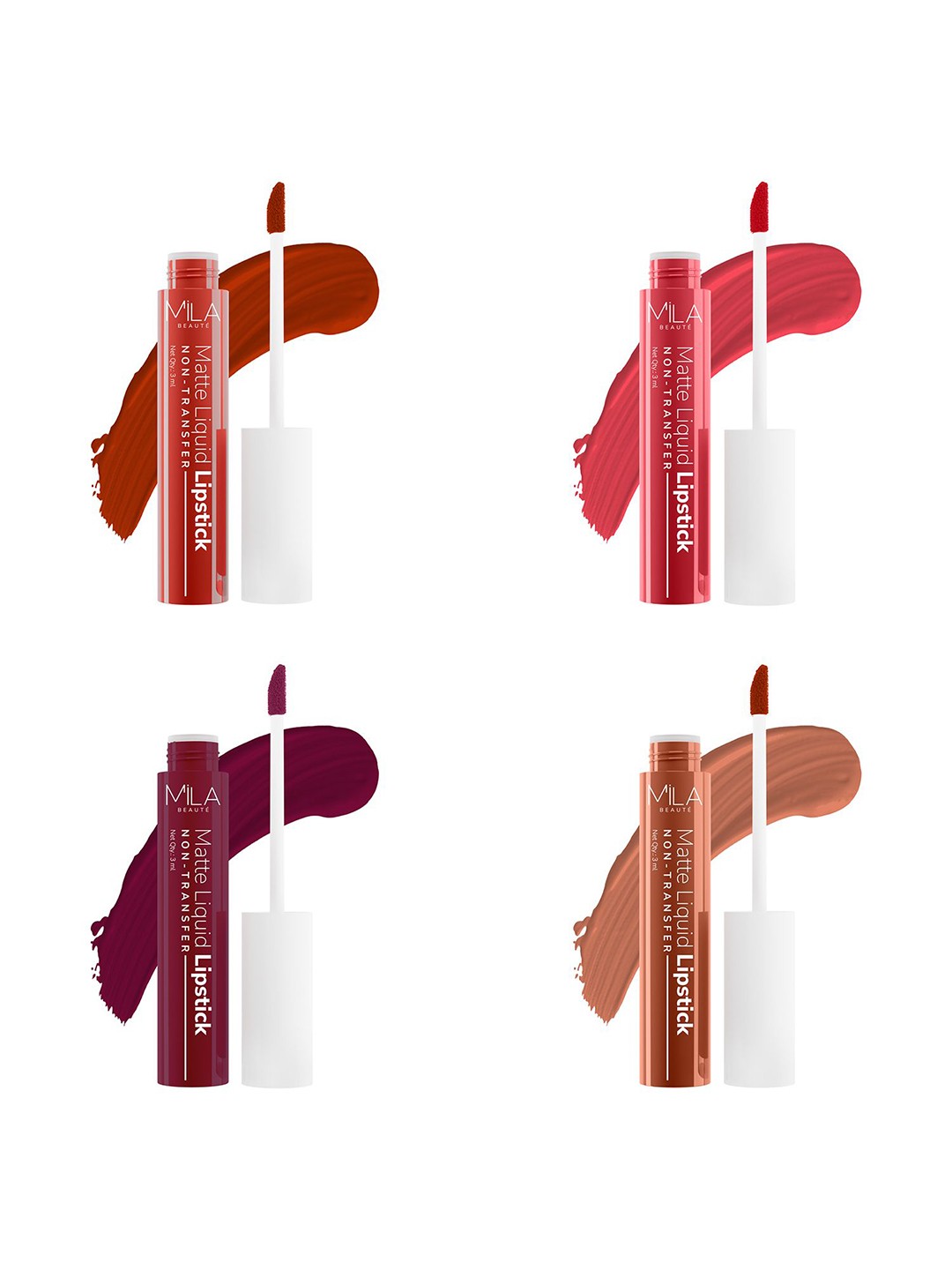 MILA BEAUTE Set Of 4 Matte Finish Liquid Lipstick - 3 ml Each - Shade 602- 609 - 610 - 612, Red
MILA BEAUTE Set Of 4 Matte Finish Liquid Lipstick - 3 ml Each - Shade 602- 609 - 610 - 612, Red