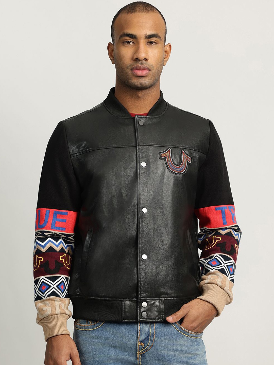 True Religion Men Stand Collar Graphic Printed Leather Casual Leather Jacket, Black
True Religion Men Stand Collar Graphic Printed Leather Casual Leather Jacket, Black