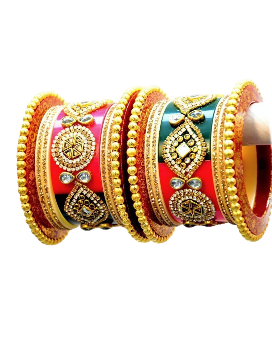 Zindura Set Of 2 Dual-Plated Crystal Cubic Zirconia Studded & Pearls Beaded Chuda Bangles, Gold
Zindura Set Of 2 Dual-Plated Crystal Cubic Zirconia Studded & Pearls Beaded Chuda Bangles, Gold