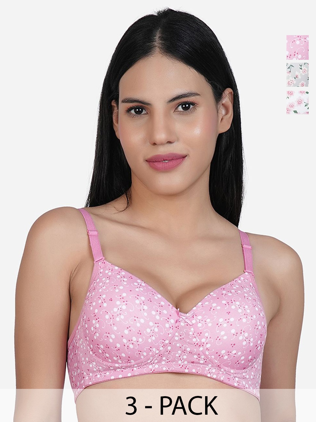 SHYAM SONS FLAIR Women Pack Of 3 Floral Printed Full Coverage Lightly Padded T-shirt Bra, Pink
SHYAM SONS FLAIR Women Pack Of 3 Floral Printed Full Coverage Lightly Padded T-shirt Bra, Pink