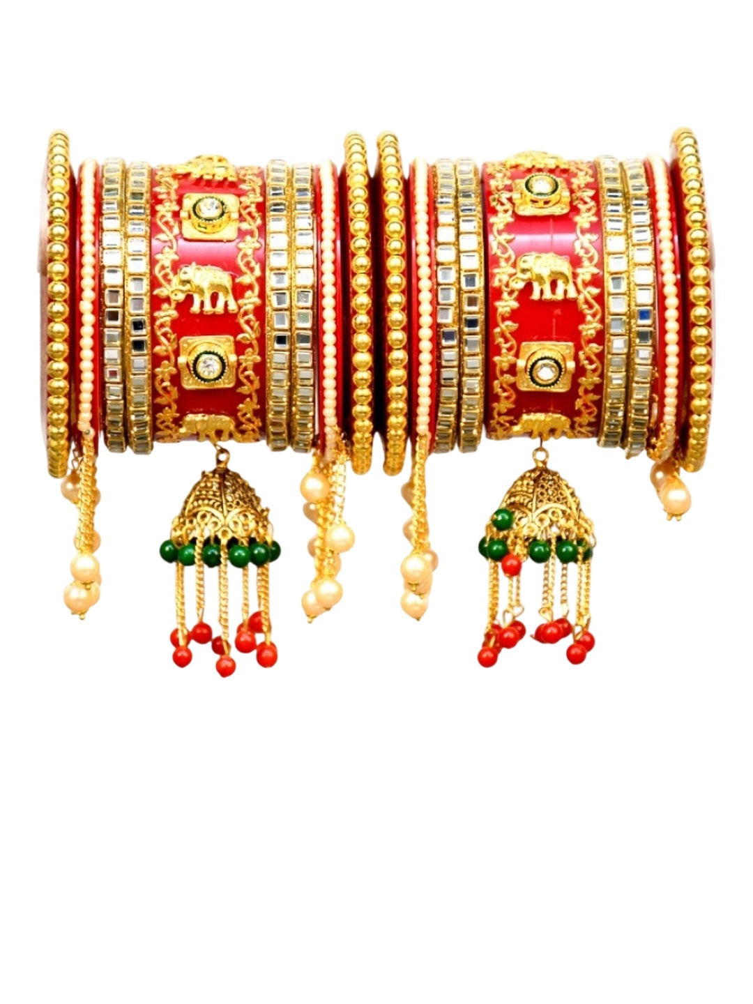 Zindura Set Of 2 Gold Plated Artificial Stone Studded & Pearl Beaded Chuda Bangles, Red
Zindura Set Of 2 Gold Plated Artificial Stone Studded & Pearl Beaded Chuda Bangles, Red