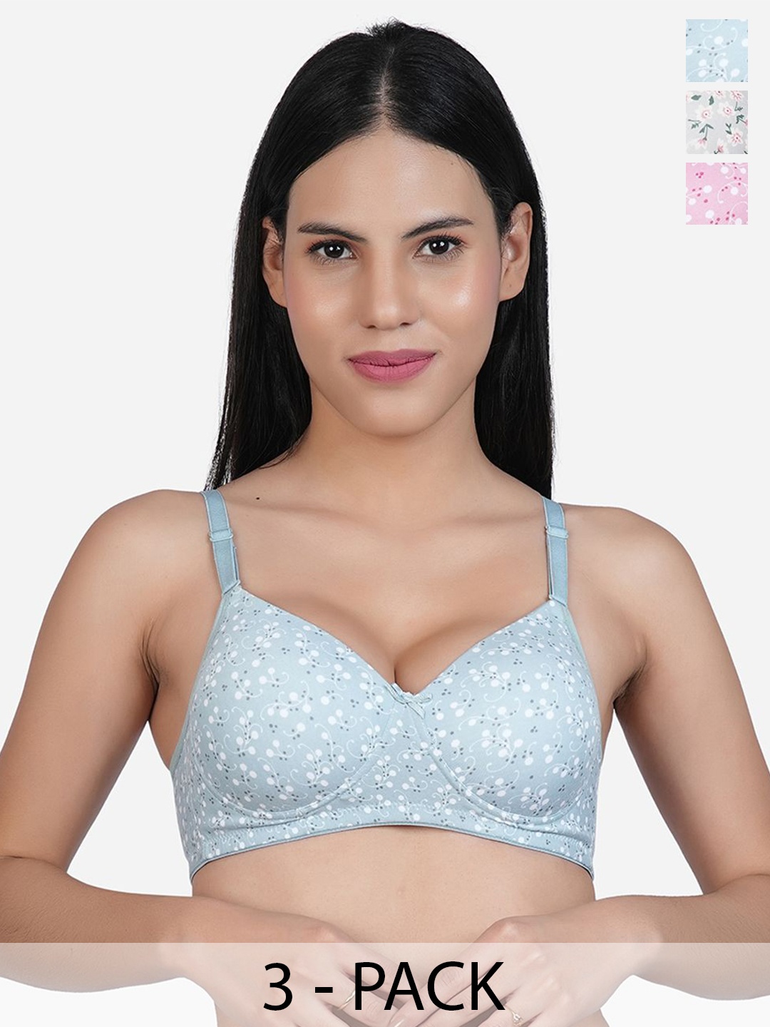 SHYAM SONS FLAIR Women Pack OF 3 Floral Printed Full Coverage Lightly Padded T-shirt Bra, Blue
SHYAM SONS FLAIR Women Pack OF 3 Floral Printed Full Coverage Lightly Padded T-shirt Bra, Blue