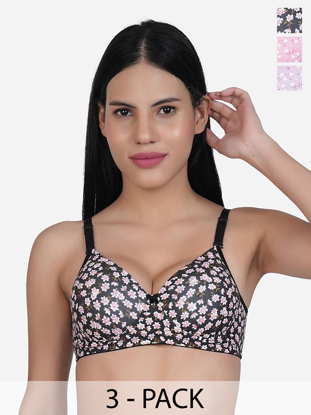 SHYAM SONS FLAIR Pack Of 3 Floral Printed Full Coverage Lightly Padded T-shirt Bra, Pink
SHYAM SONS FLAIR Pack Of 3 Floral Printed Full Coverage Lightly Padded T-shirt Bra, Pink