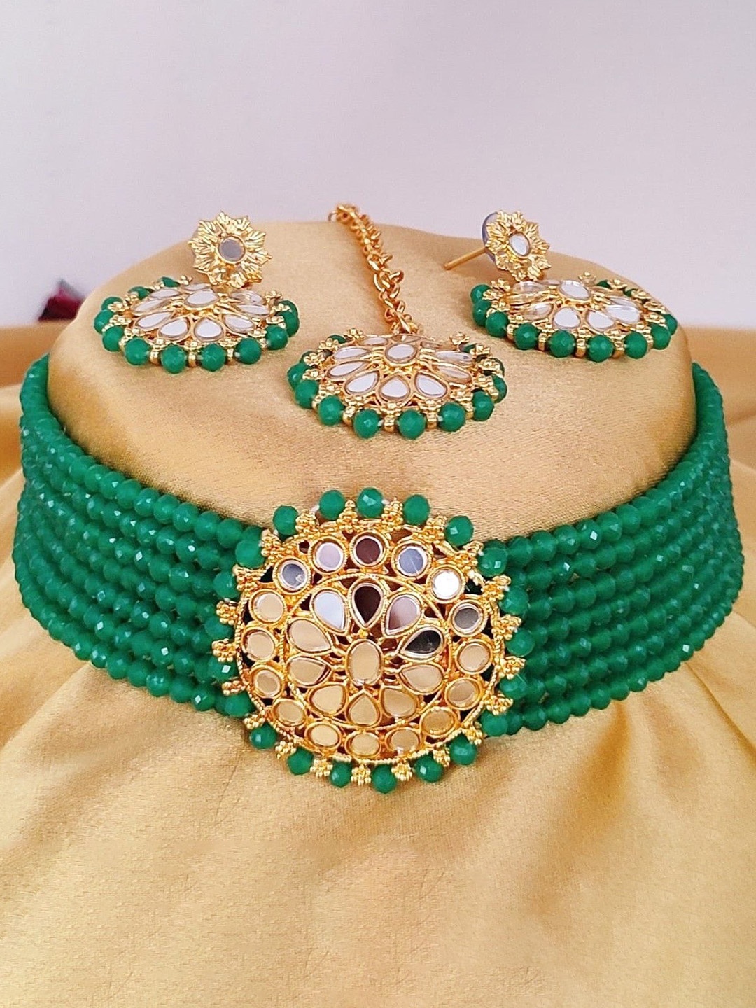 JMBW INTERNATIONAL Set Of 3 Gold-Plated Stone-Studded & Crystal Jewellery Sets, Green
JMBW INTERNATIONAL Set Of 3 Gold-Plated Stone-Studded & Crystal Jewellery Sets, Green