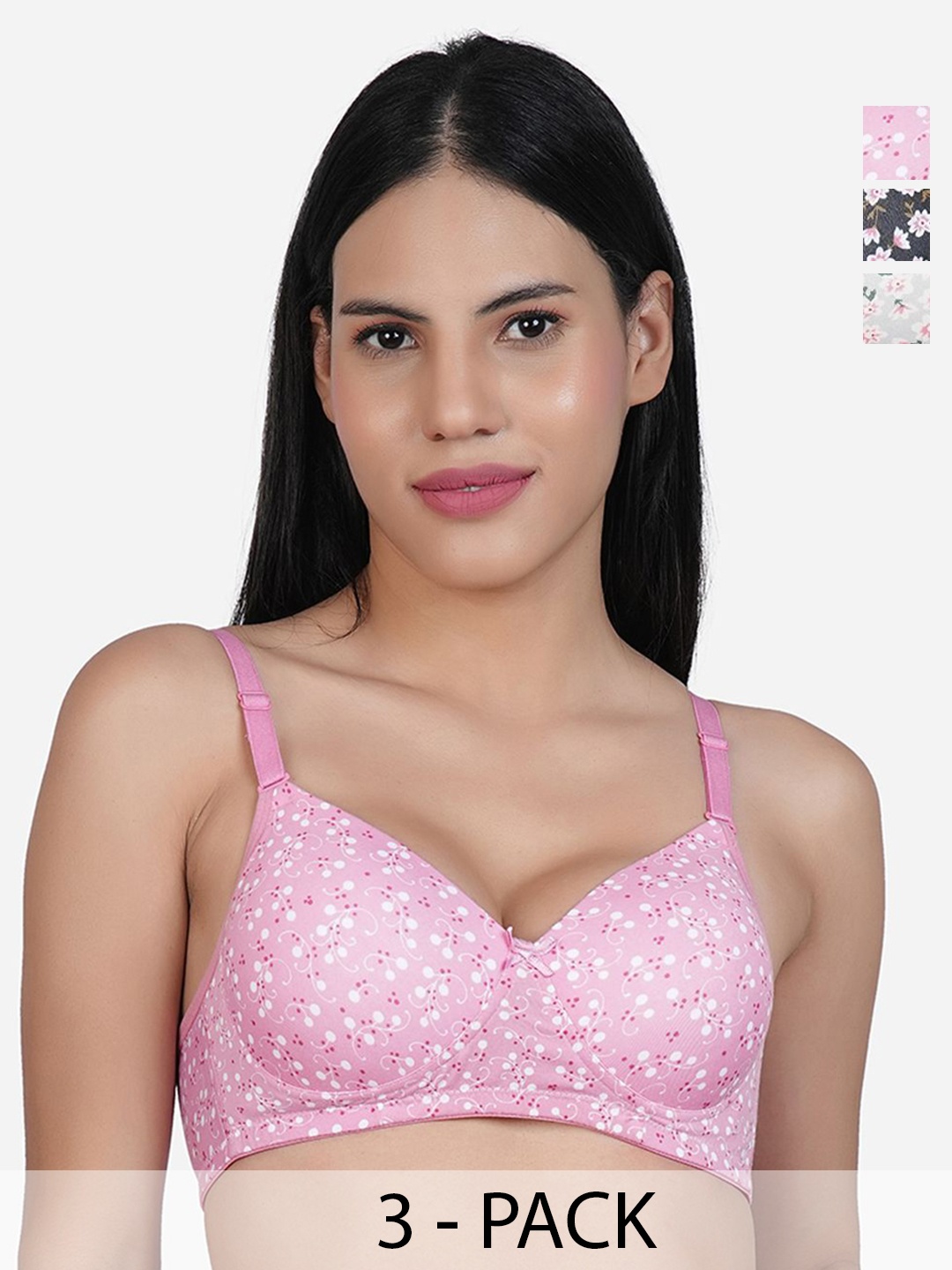 SHYAM SONS FLAIR Pack Of 3 Floral Printed Full Coverage Lightly Padded T-shirt Bra, Pink
SHYAM SONS FLAIR Pack Of 3 Floral Printed Full Coverage Lightly Padded T-shirt Bra, Pink
