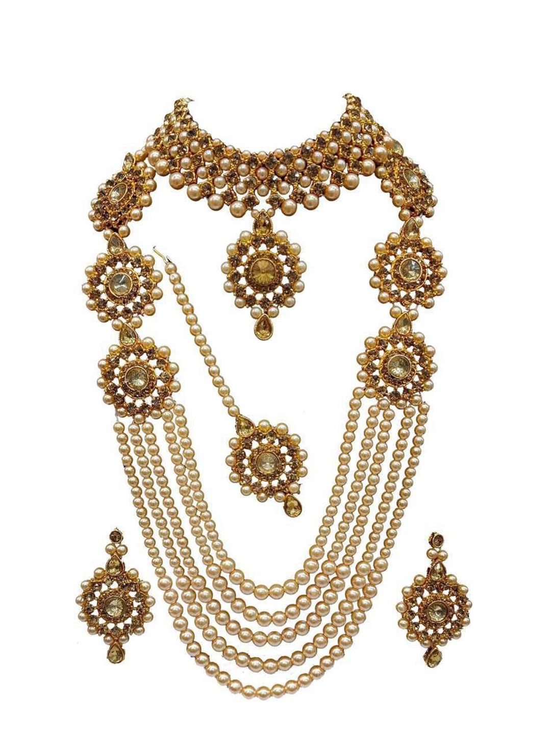 JMBW INTERNATIONAL Beaded Stone-Studded Necklace With Earrings & Maang Tikka, Gold
JMBW INTERNATIONAL Beaded Stone-Studded Necklace With Earrings & Maang Tikka, Gold