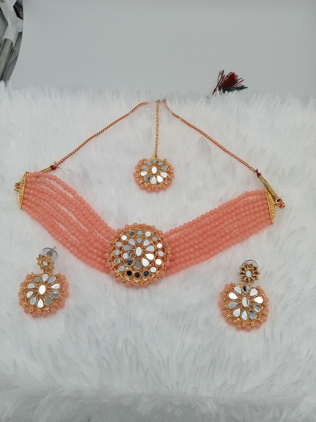 JMBW INTERNATIONAL Gold-Plated Crystal Beaded Layered Necklace and Earrings Maang Tika
JMBW INTERNATIONAL Gold-Plated Crystal Beaded Layered Necklace and Earrings Maang Tika