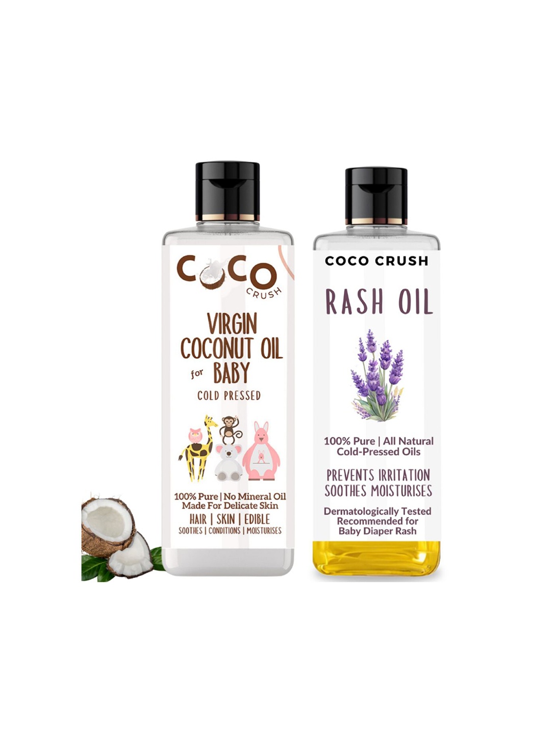 Coco Crush Set Of 2 Natural & Virgin Coconut Oil 50 ml & Rash Oil For Babies- 200 ml, Transparent
Coco Crush Set Of 2 Natural & Virgin Coconut Oil 50 ml & Rash Oil For Babies- 200 ml, Transparent