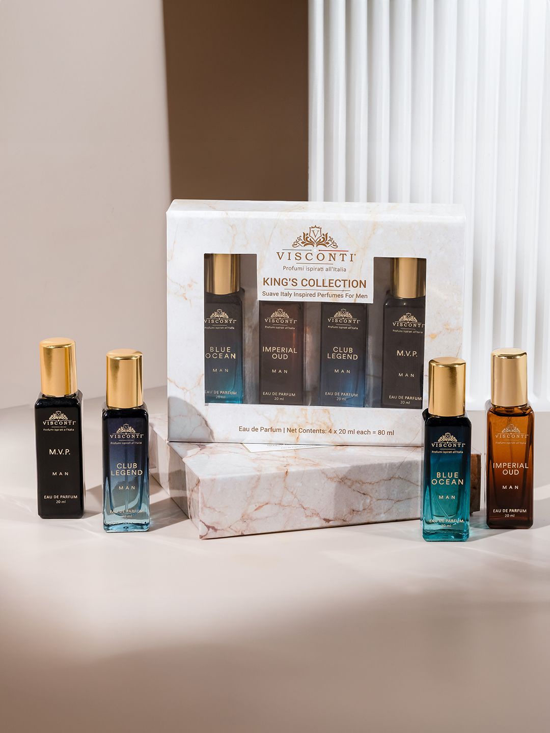VISCONTI Men Set Of 4 M.V.P, Blue Ocean, Imperial Oud & Club Legend - 20 ml Each, Transparent
VISCONTI Men Set Of 4 M.V.P, Blue Ocean, Imperial Oud & Club Legend - 20 ml Each, Transparent