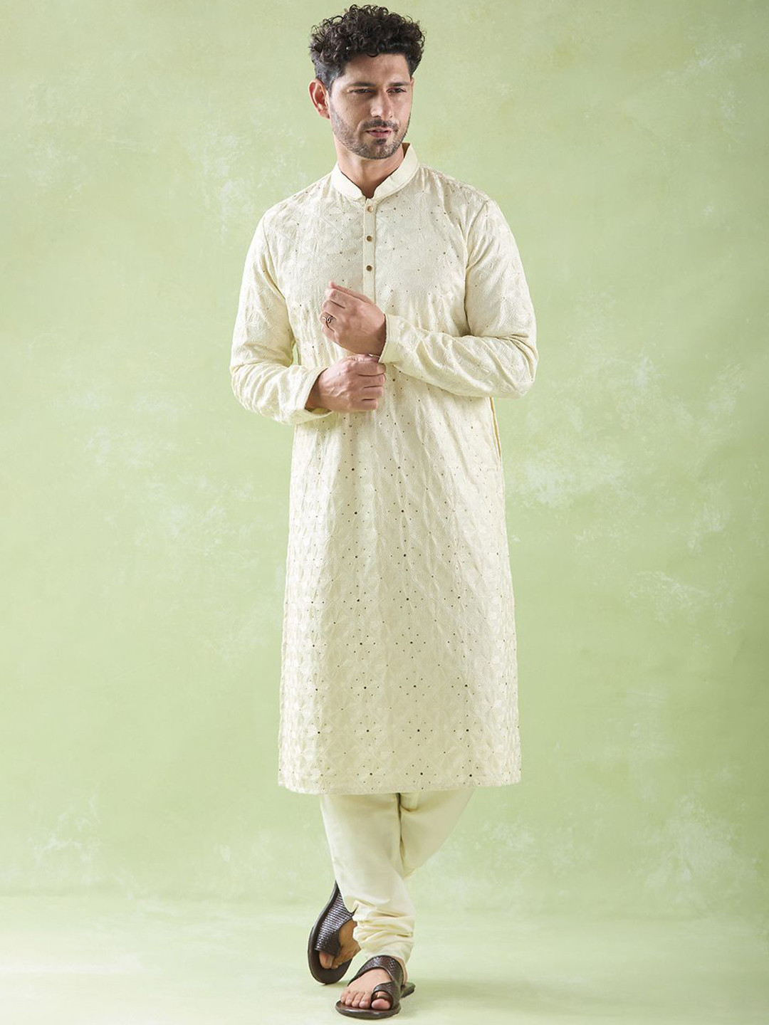 Arihant Rai Sinha Floral Embroidered Chanderi Cotton Straight Kurta & Churidar, Yellow
Arihant Rai Sinha Floral Embroidered Chanderi Cotton Straight Kurta & Churidar, Yellow
