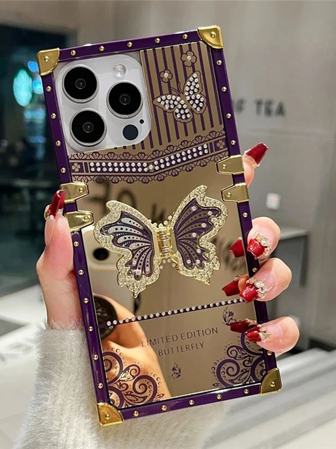Luxury Kase Sequined LK162 Elegant Butterfly Stand Back Mirror iPhone 16 Pro Max Back Case, Gold
Luxury Kase Sequined LK162 Elegant Butterfly Stand Back Mirror iPhone 16 Pro Max Back Case, Gold