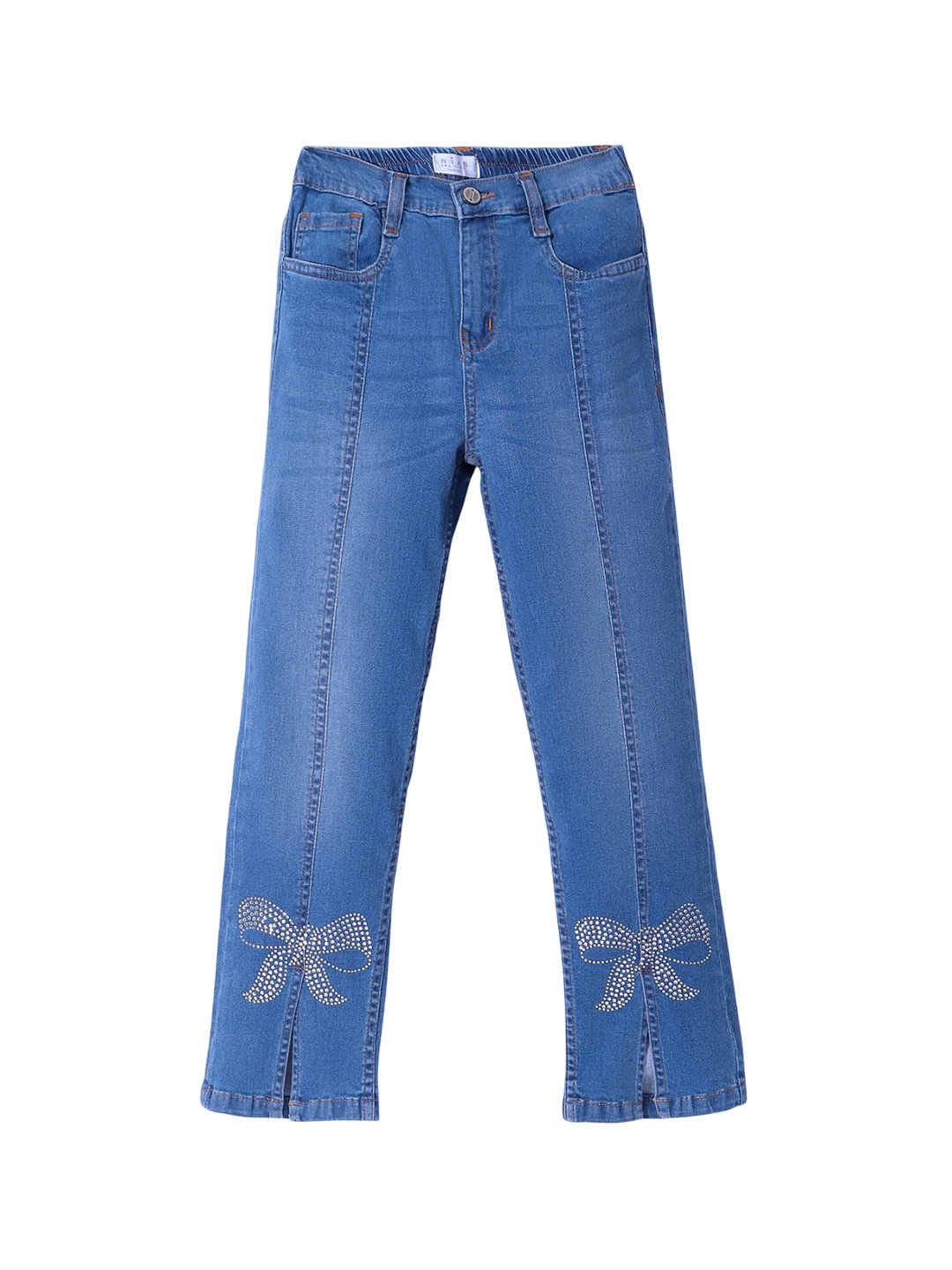 ARIAS By LARA DUTTA Girls Mid-Rise Jeans With Front Slit and Rhinestone Bow Detailing, Blue
ARIAS By LARA DUTTA Girls Mid-Rise Jeans With Front Slit and Rhinestone Bow Detailing, Blue