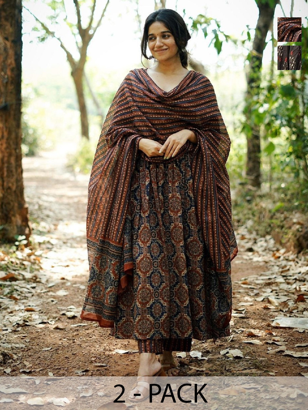 KALINI Selection of 2 Ethnic Motifs Printed Anarakali Kurta with Trousers & Dupatta, Black
KALINI Selection of 2 Ethnic Motifs Printed Anarakali Kurta with Trousers & Dupatta, Black